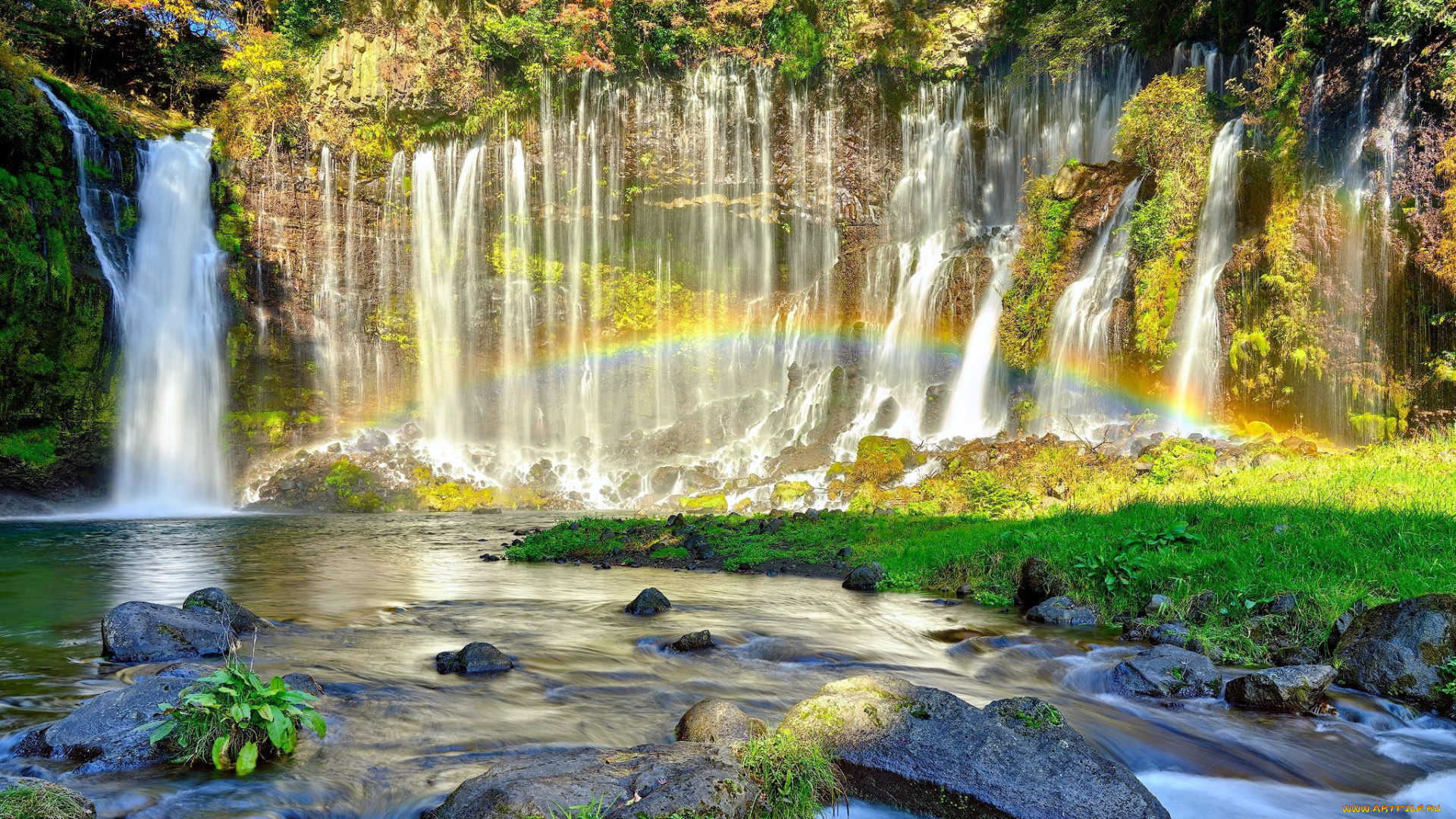 природа, водопады, поток, радуга, вода, водопад