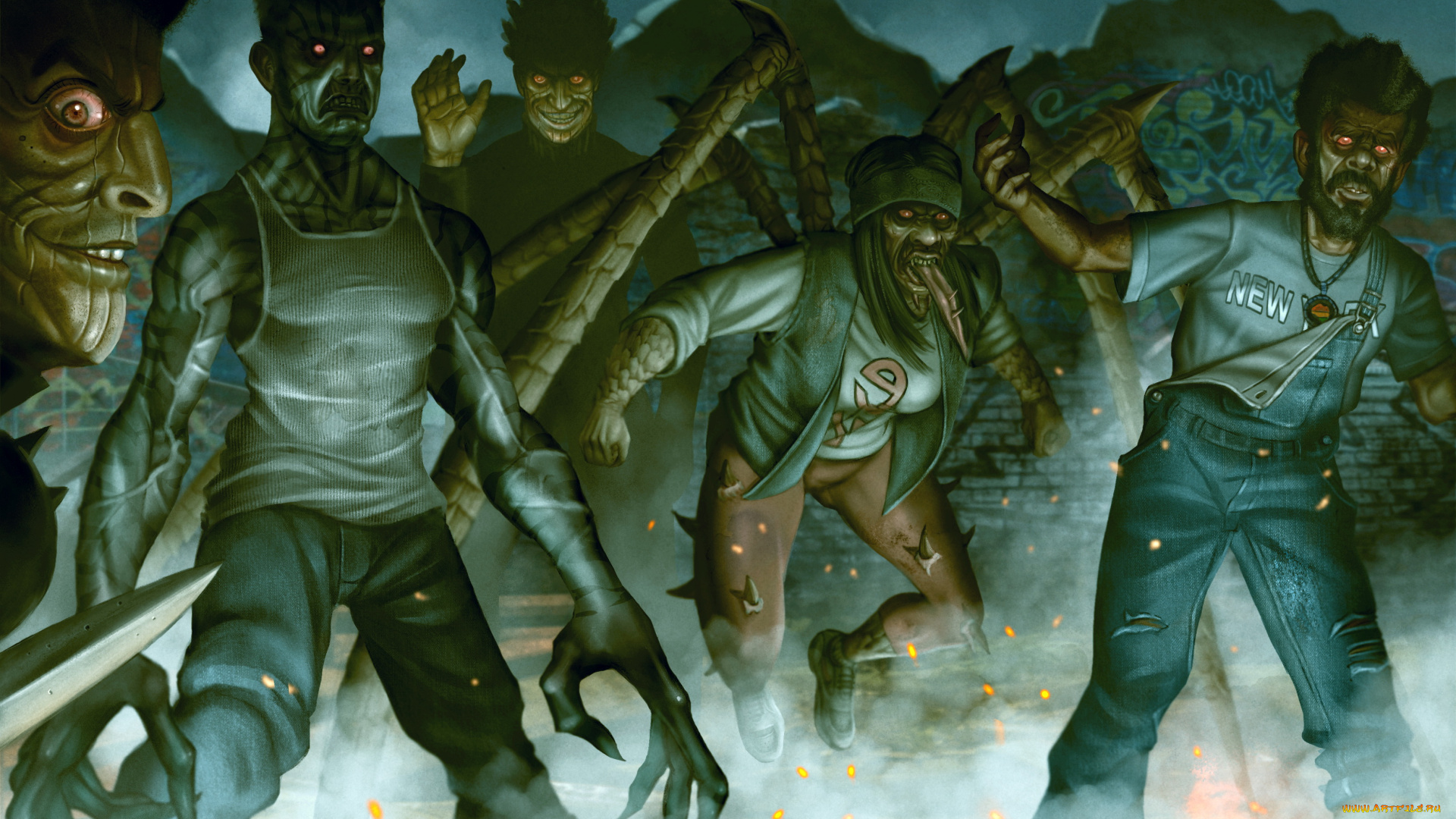 рисованное, кино, паук, существа, фон, зомби