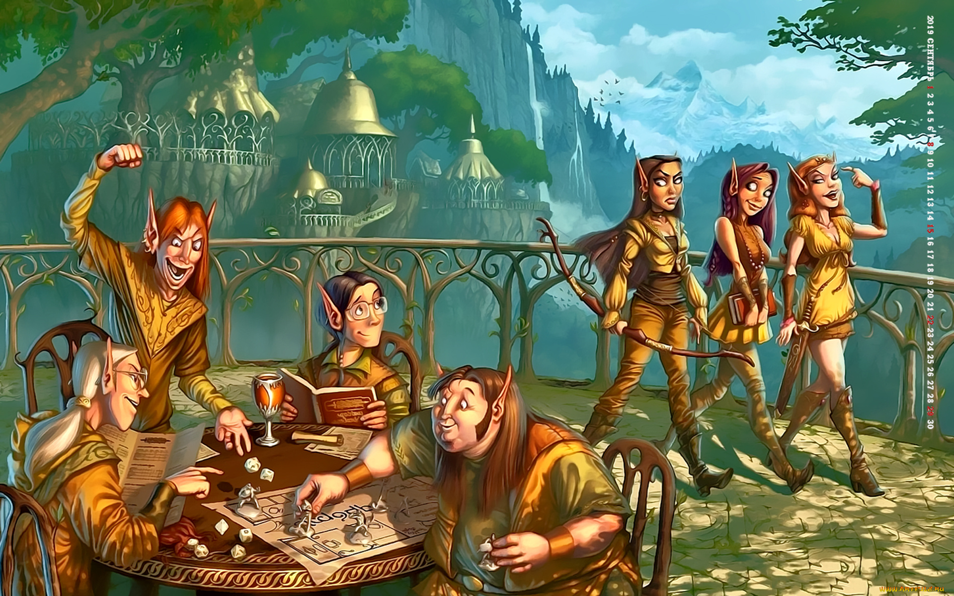 календари, фэнтези, 2019, calendar, стол, игра, девушка, город, существо, мужчина