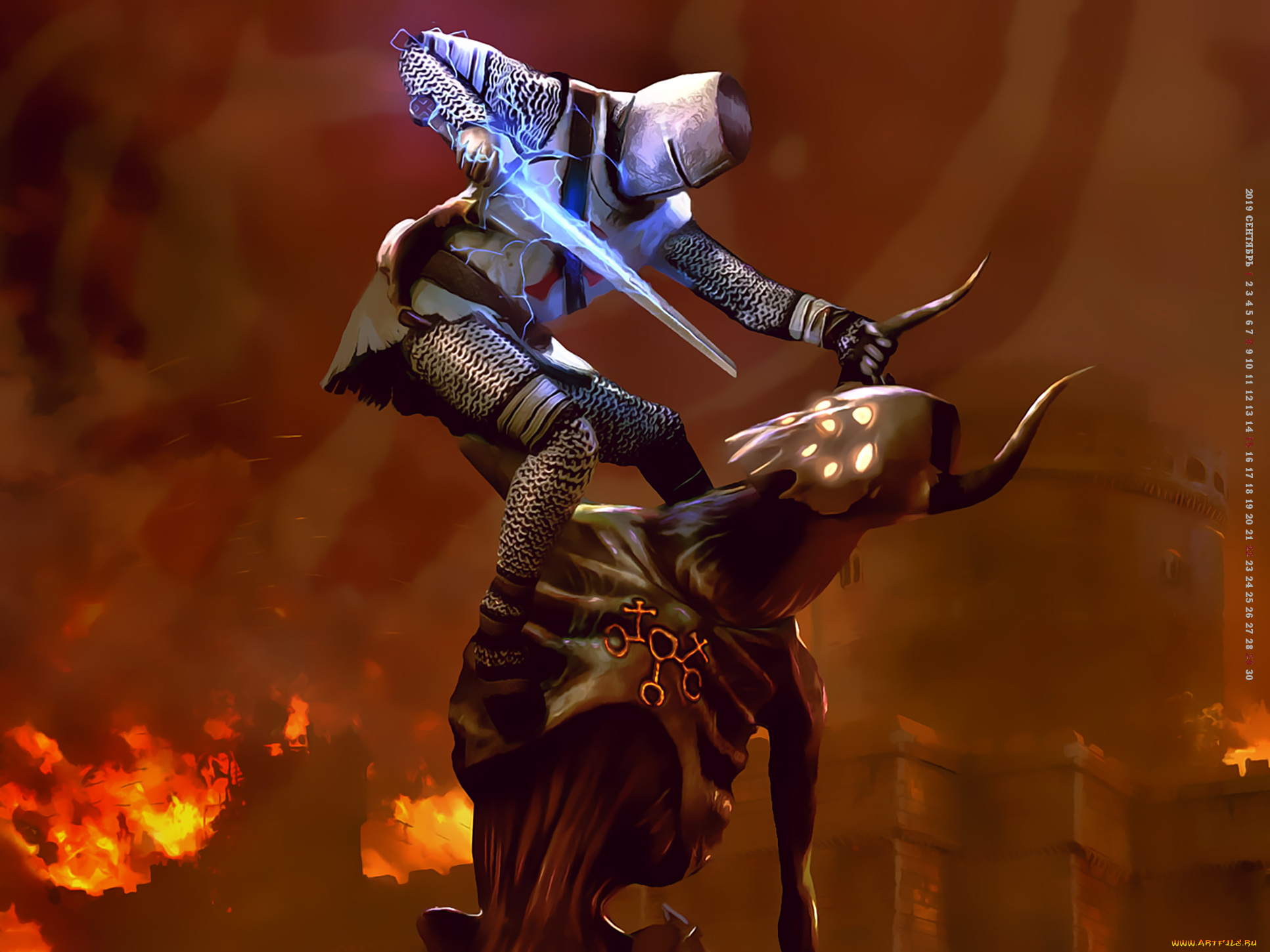 календари, фэнтези, шлем, рога, нежить, воин, 2019, calendar, оружие