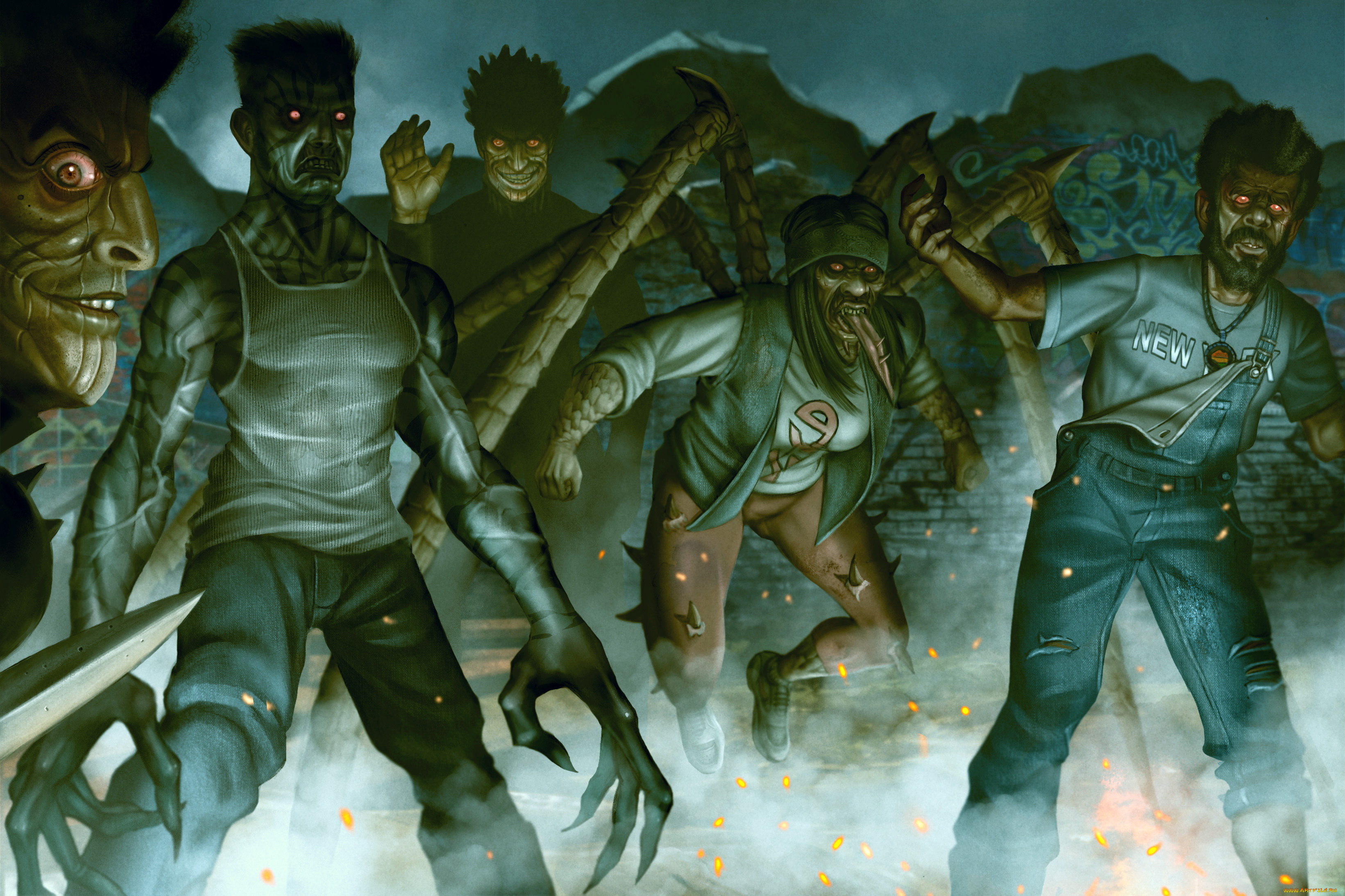 рисованное, кино, паук, существа, фон, зомби