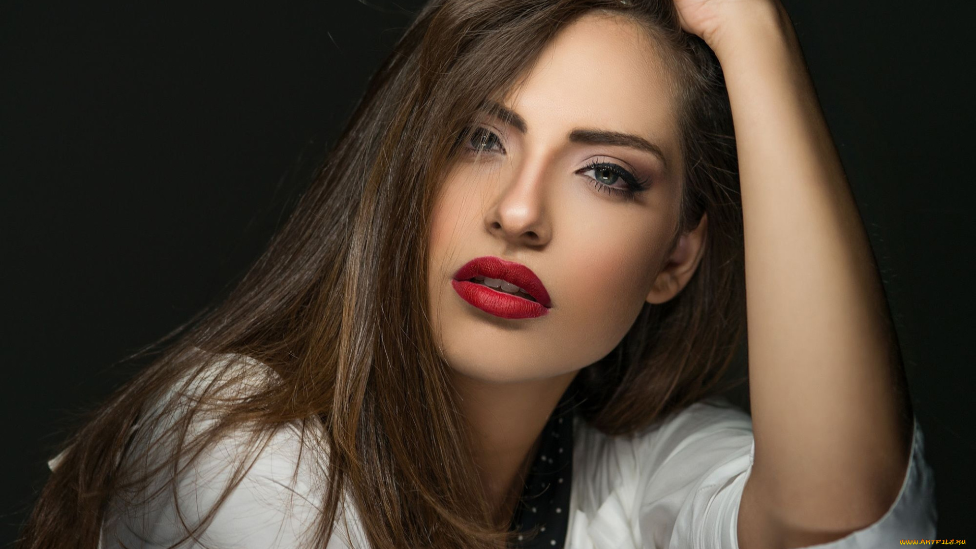 девушки, -, лица, , портреты, макияж, шатенка, поза