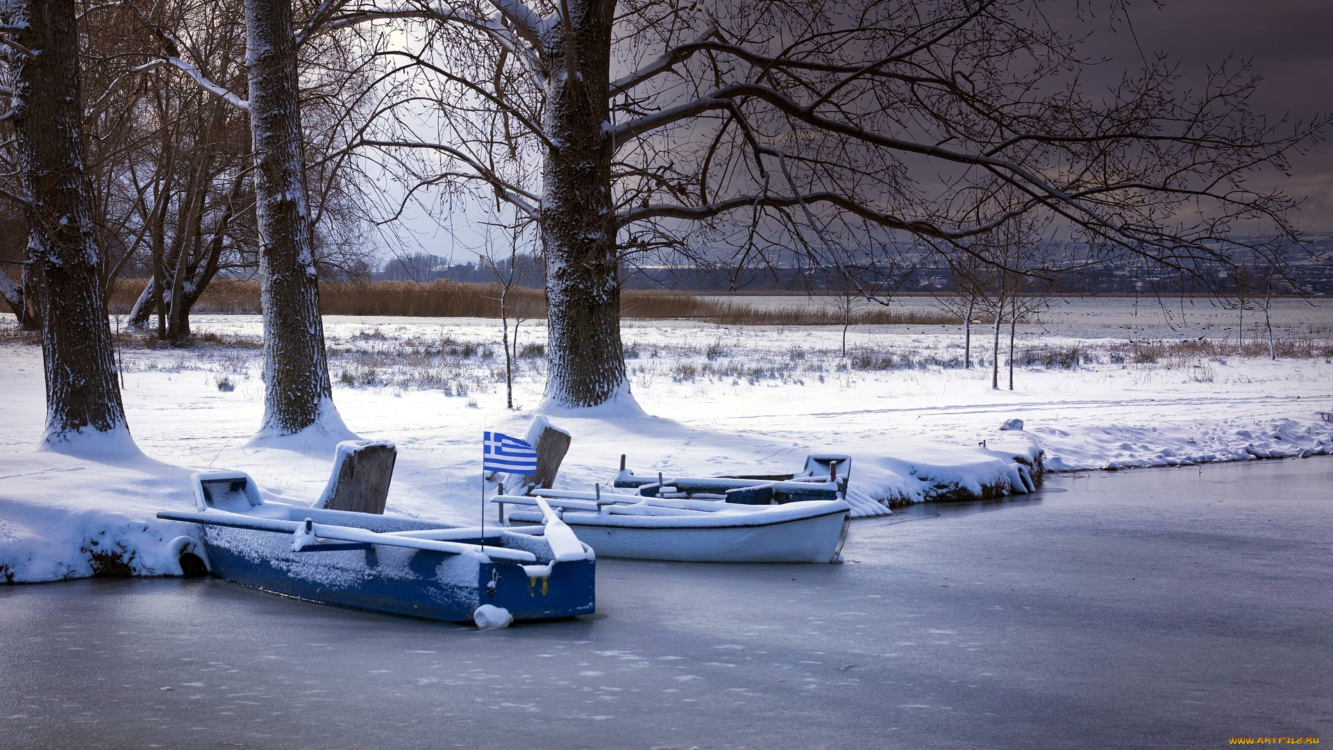 корабли, лодки, , шлюпки, зима, река, лед