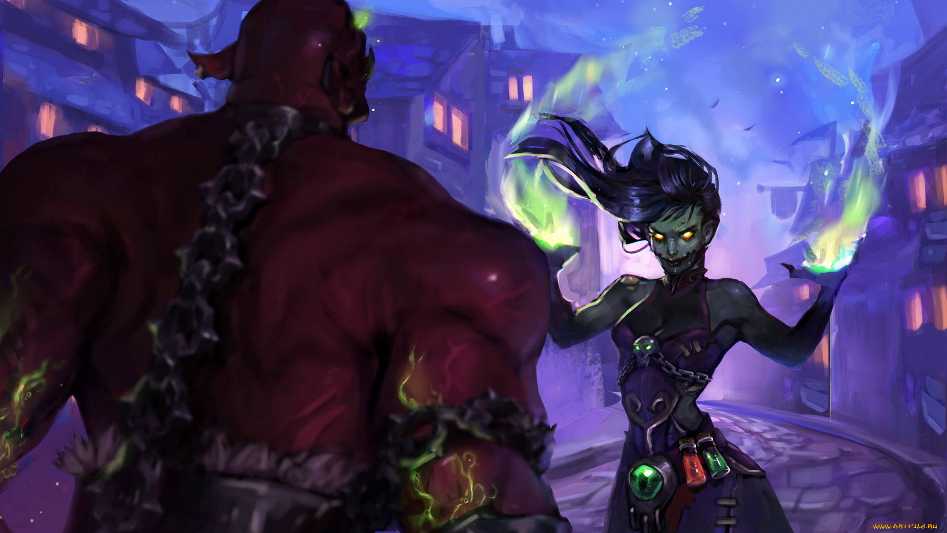 видео, игры, world, of, warcraft, персонажи, магия, дома, улица