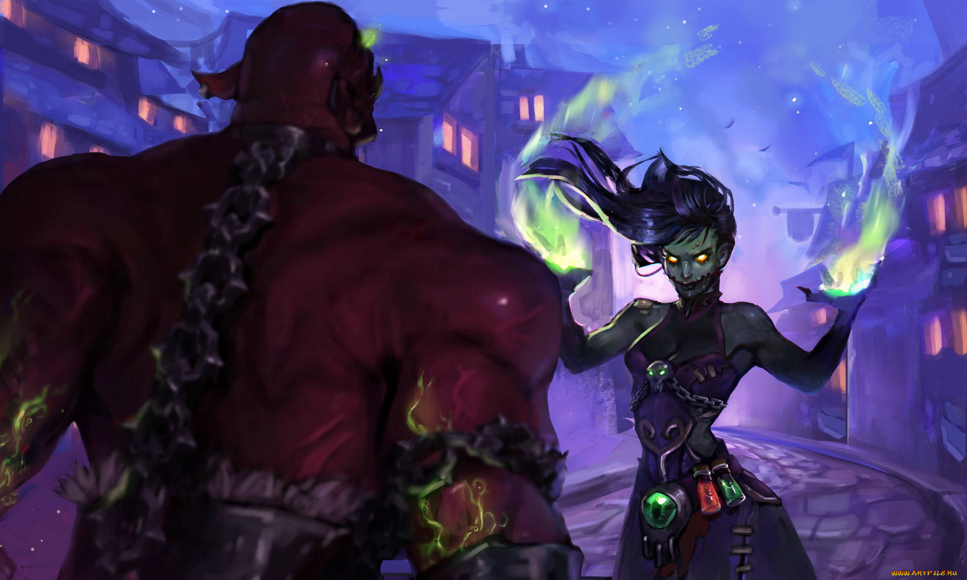 видео, игры, world, of, warcraft, персонажи, магия, дома, улица