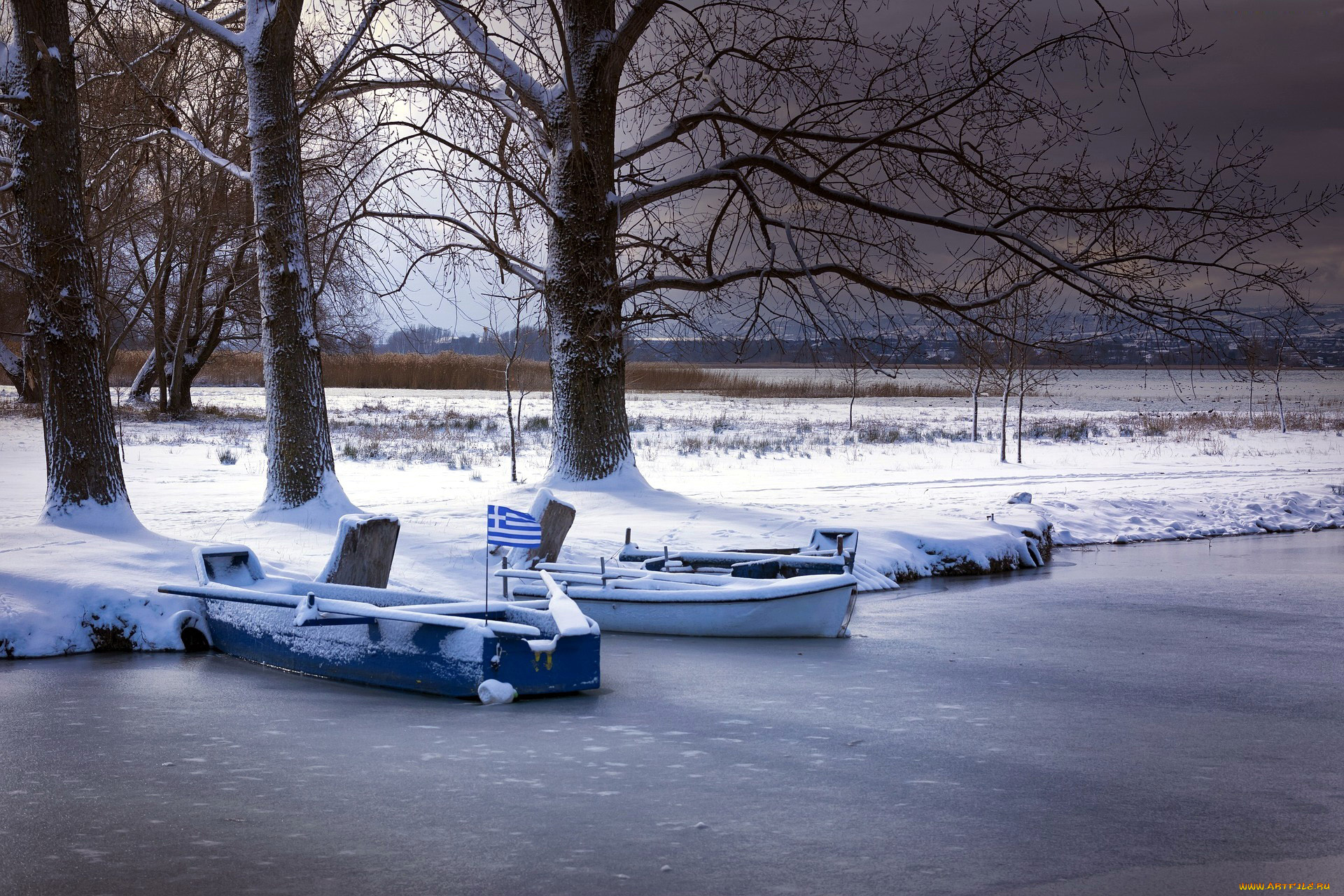 корабли, лодки, , шлюпки, зима, река, лед