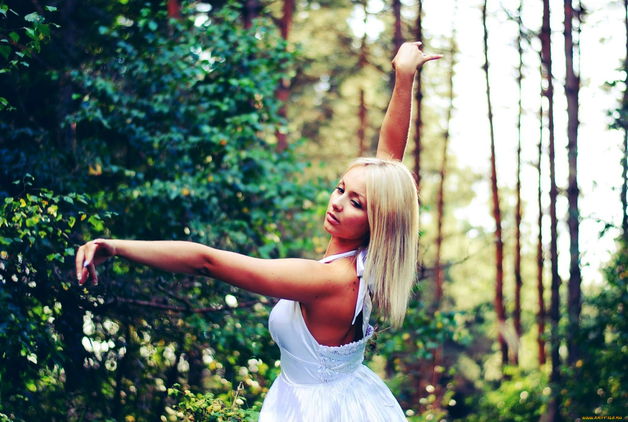 девушки, -, блондинки, , светловолосые, белое, платье, блондинка, движения