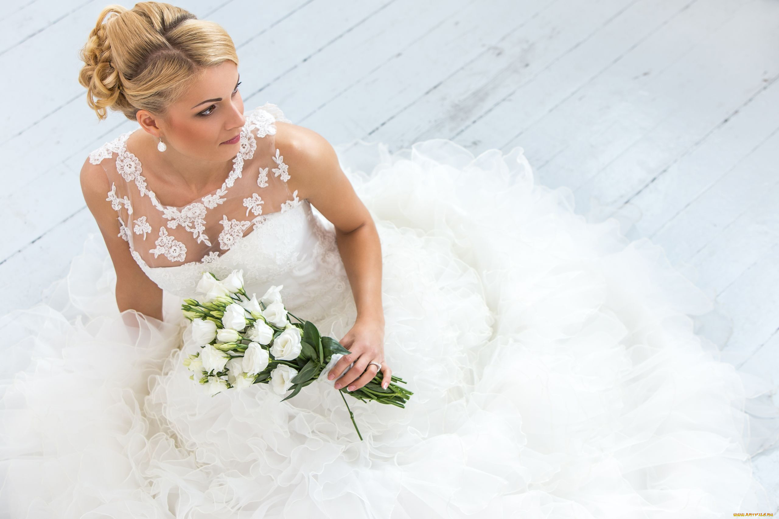 девушки, -, невесты, свадебное, платье, невеста, букет