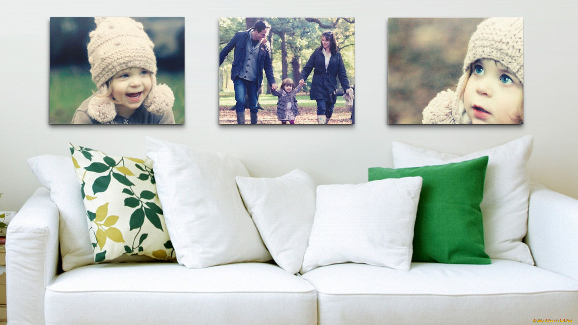 интерьер, мебель, диван, фотографии, подушки