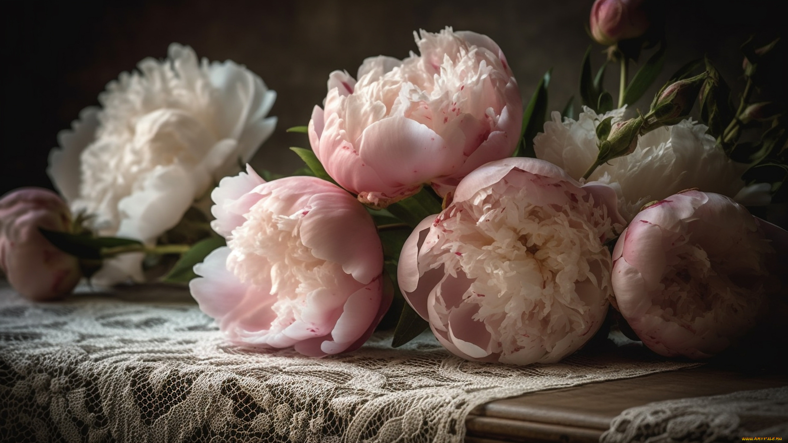 разное, компьютерный, дизайн, цветы, букет, розовые, пионы, пышные, махровые, ии-арт, нейросеть