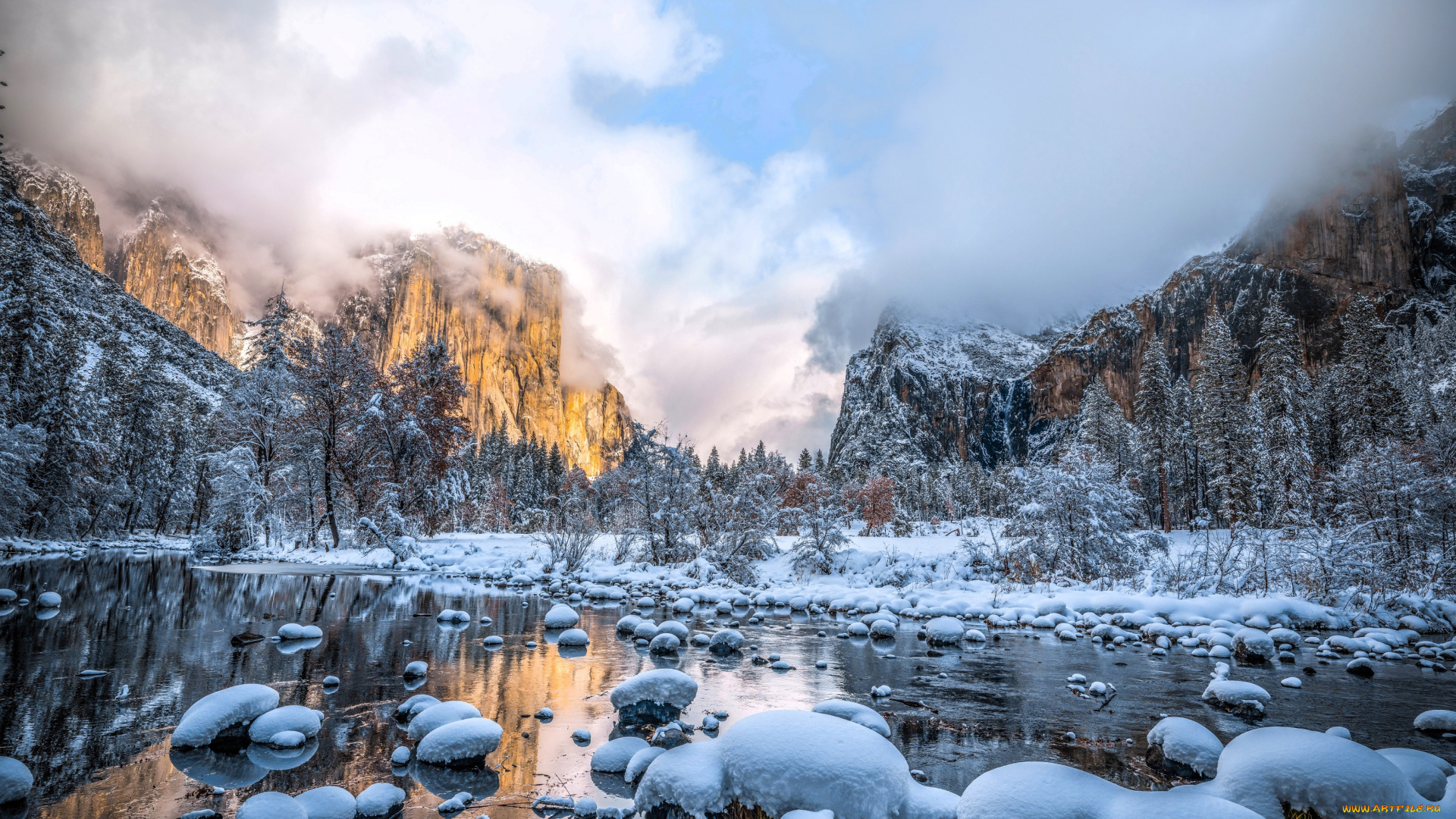 природа, реки, озера, горы, лес, озеро, камни, снег, зима