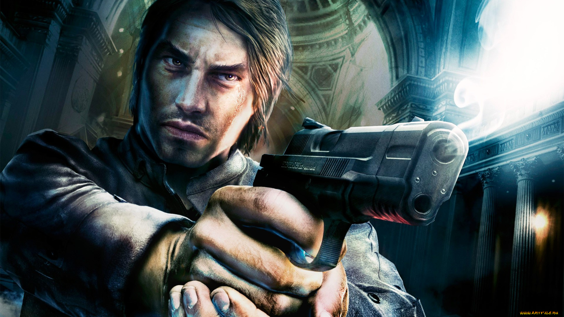 видео, игры, alone, in, the, dark, мужчина, пистолет, собор