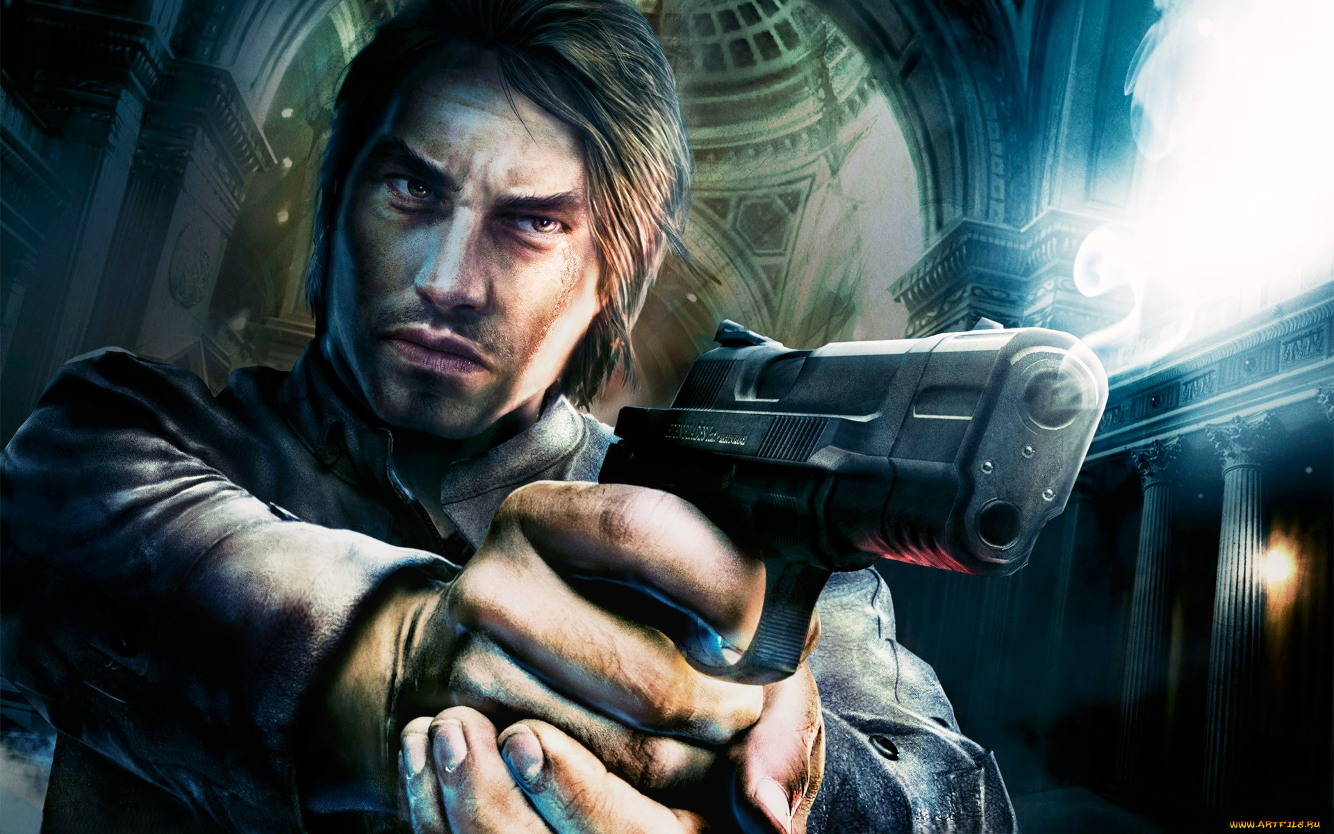 видео, игры, alone, in, the, dark, мужчина, пистолет, собор