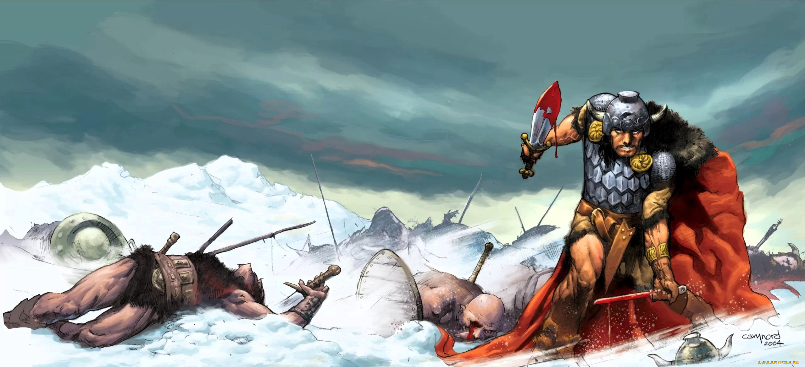 фэнтези, люди, конан, варвары, оружие, кровь, битва, снег