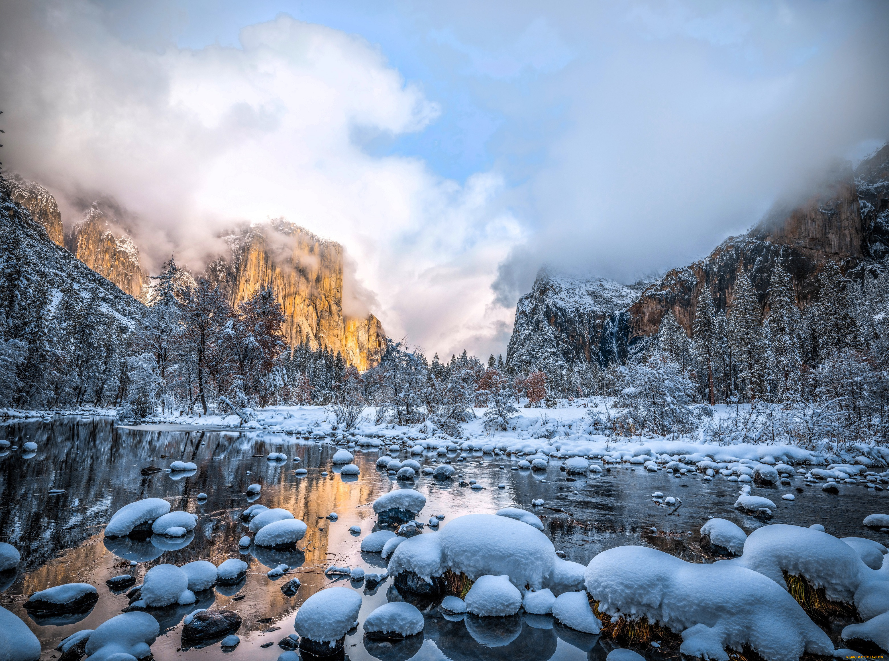 природа, реки, озера, горы, лес, озеро, камни, снег, зима