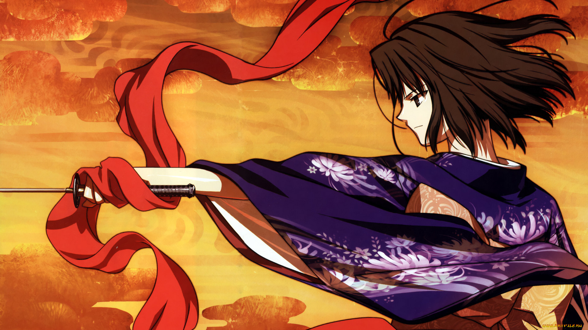 аниме, kara, no, kyokai, девушка, меч