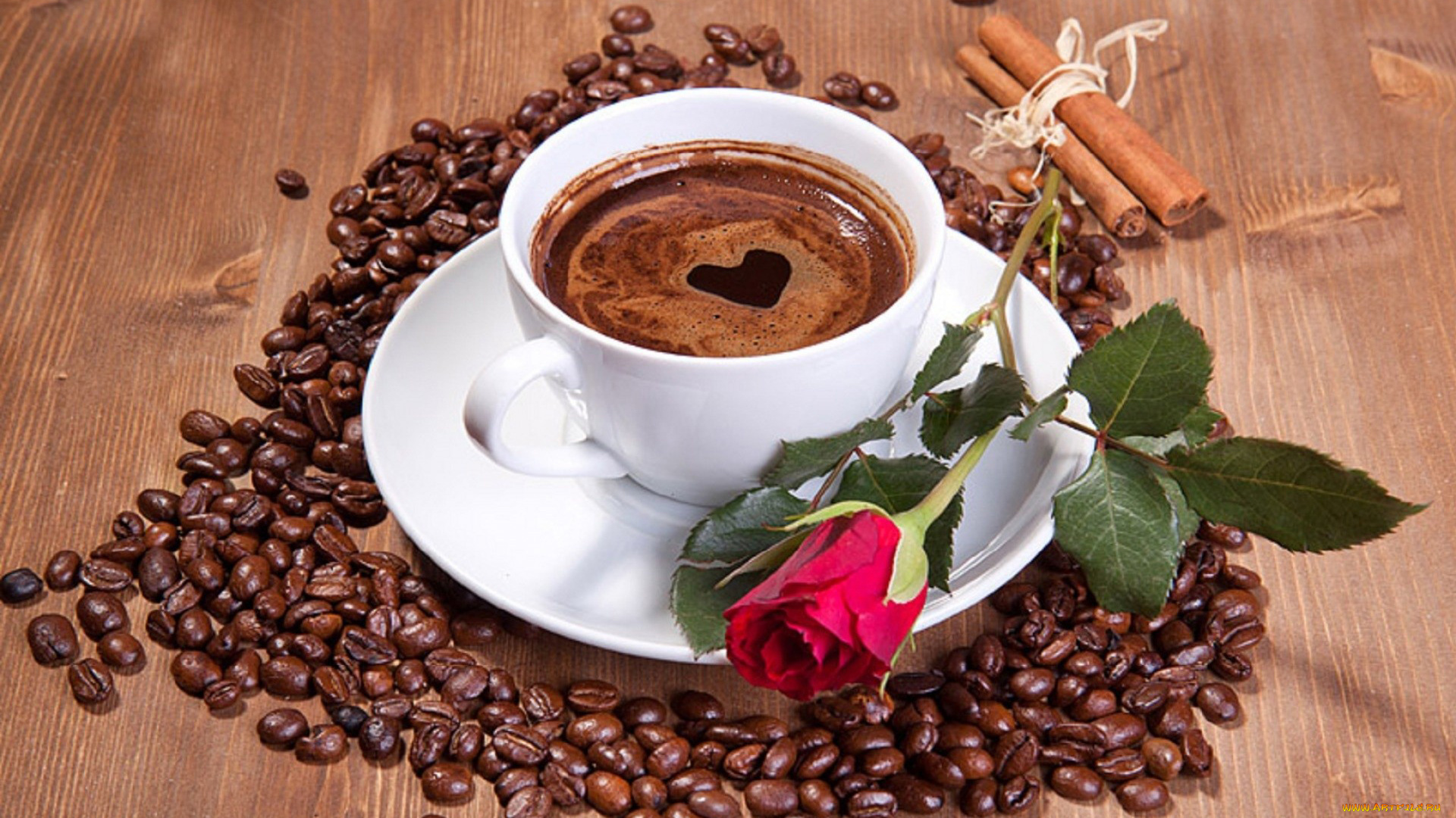 еда, кофе, кофейные, зёрна, зерна, сердечко, роза, корица