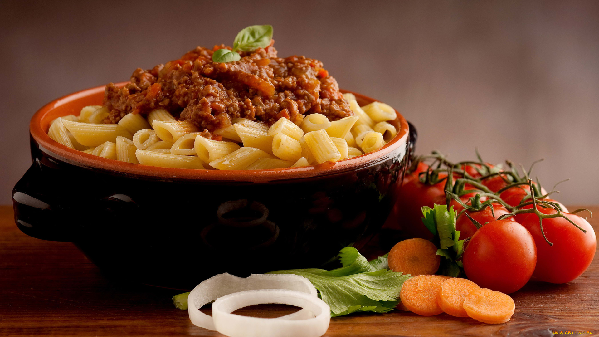 еда, макаронные, блюда, зелень, помидоры, соус, морковь, лук, макароны, паста
