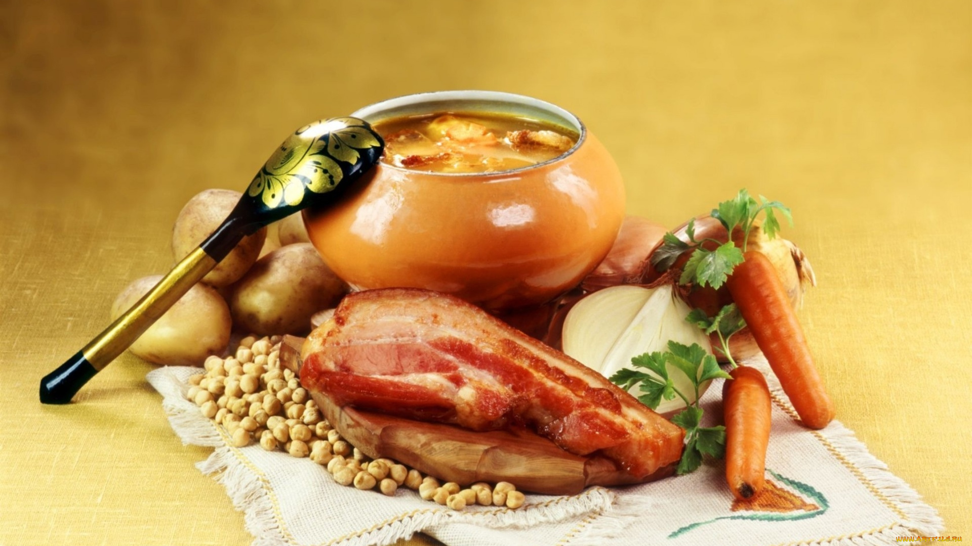 еда, первые, блюда, горшок, суп, ложка, картофель