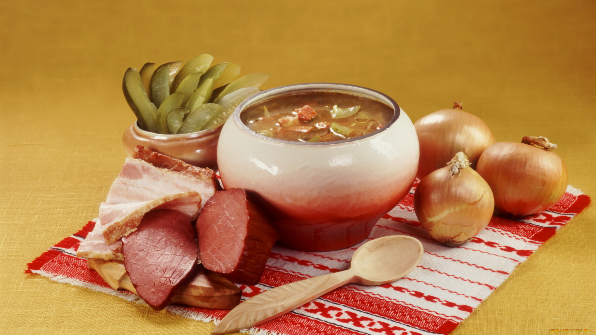 еда, первые, блюда, лук, мясо, суп, зелень