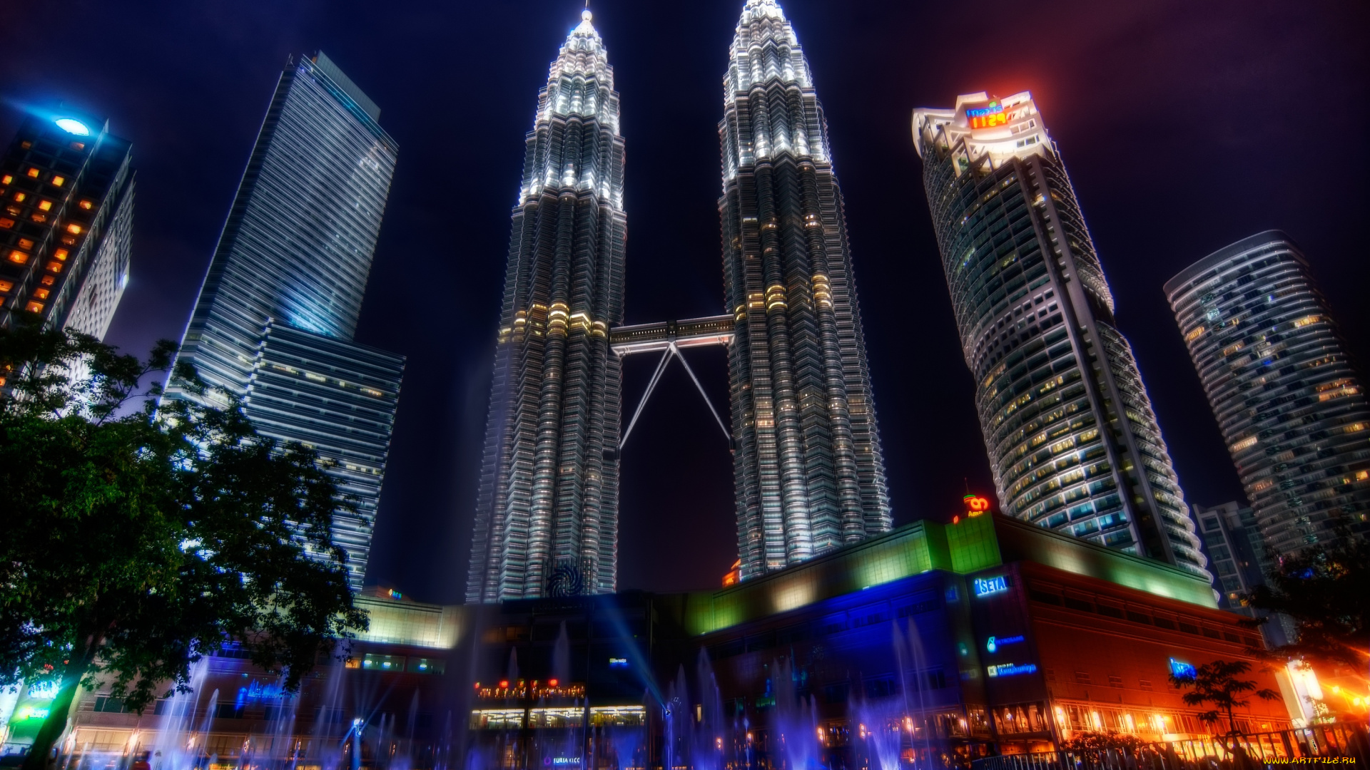 города, куала, лумпур, малайзия, ночь, небоскрёбы