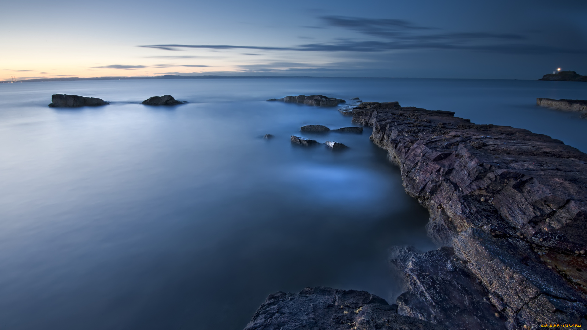 природа, побережье, камни, спокойствие, небо, океан