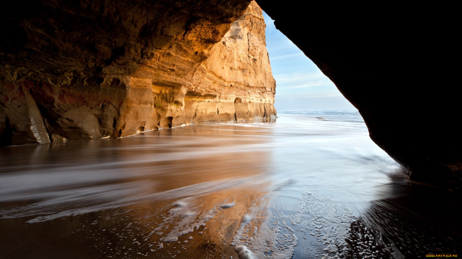 природа, побережье, пляж, океан, пена, грот
