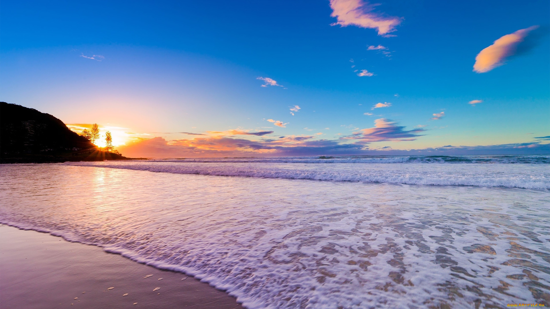 природа, побережье, волны, пляж, океан, облака, пена