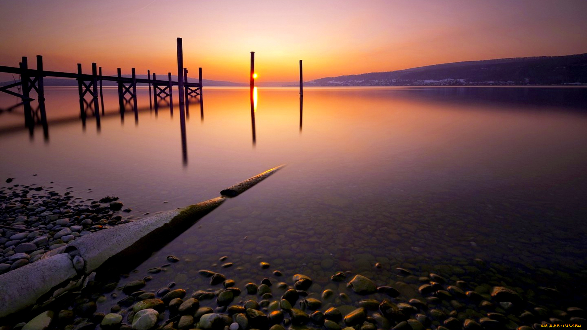 природа, восходы, закаты, океан, галька, закат, помост