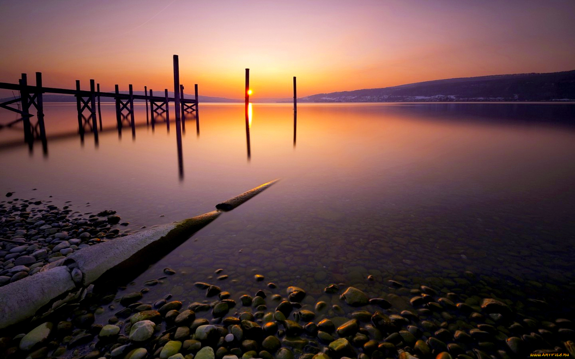 природа, восходы, закаты, океан, галька, закат, помост