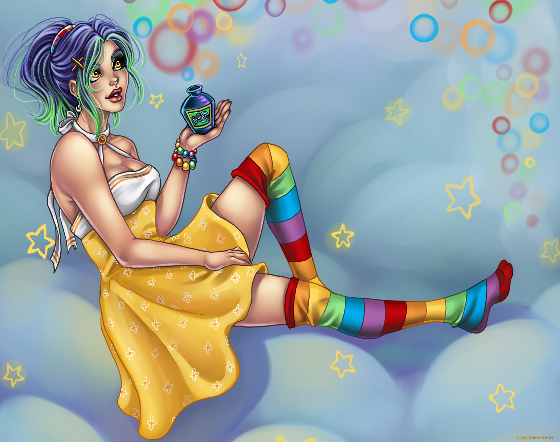 фэнтези, девушки, настроение, платье, девушка, amberly, berendson, лицо, губы, хвостик, пузырьки, harpyqueen