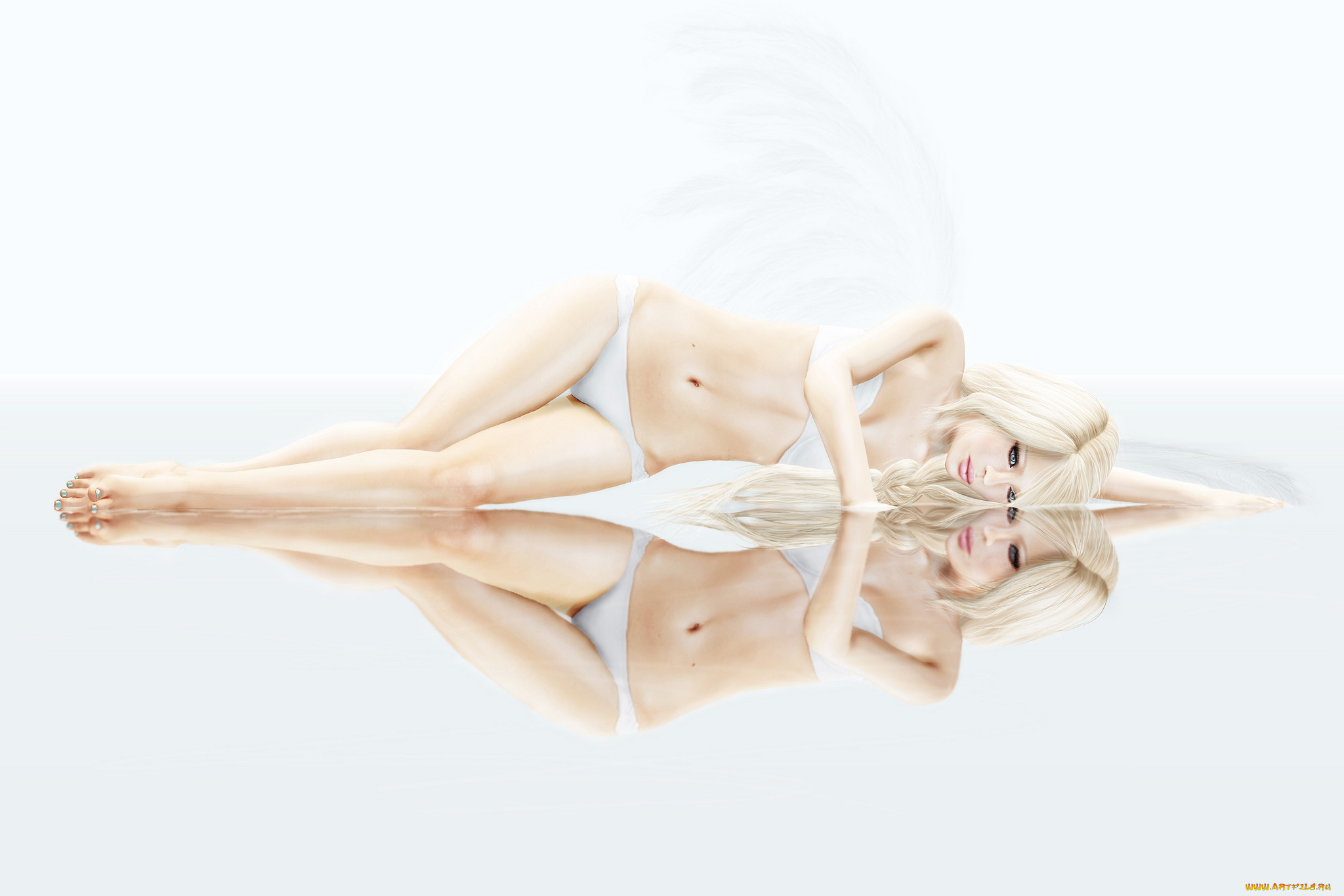 3д, графика, angel, ангел, отражение