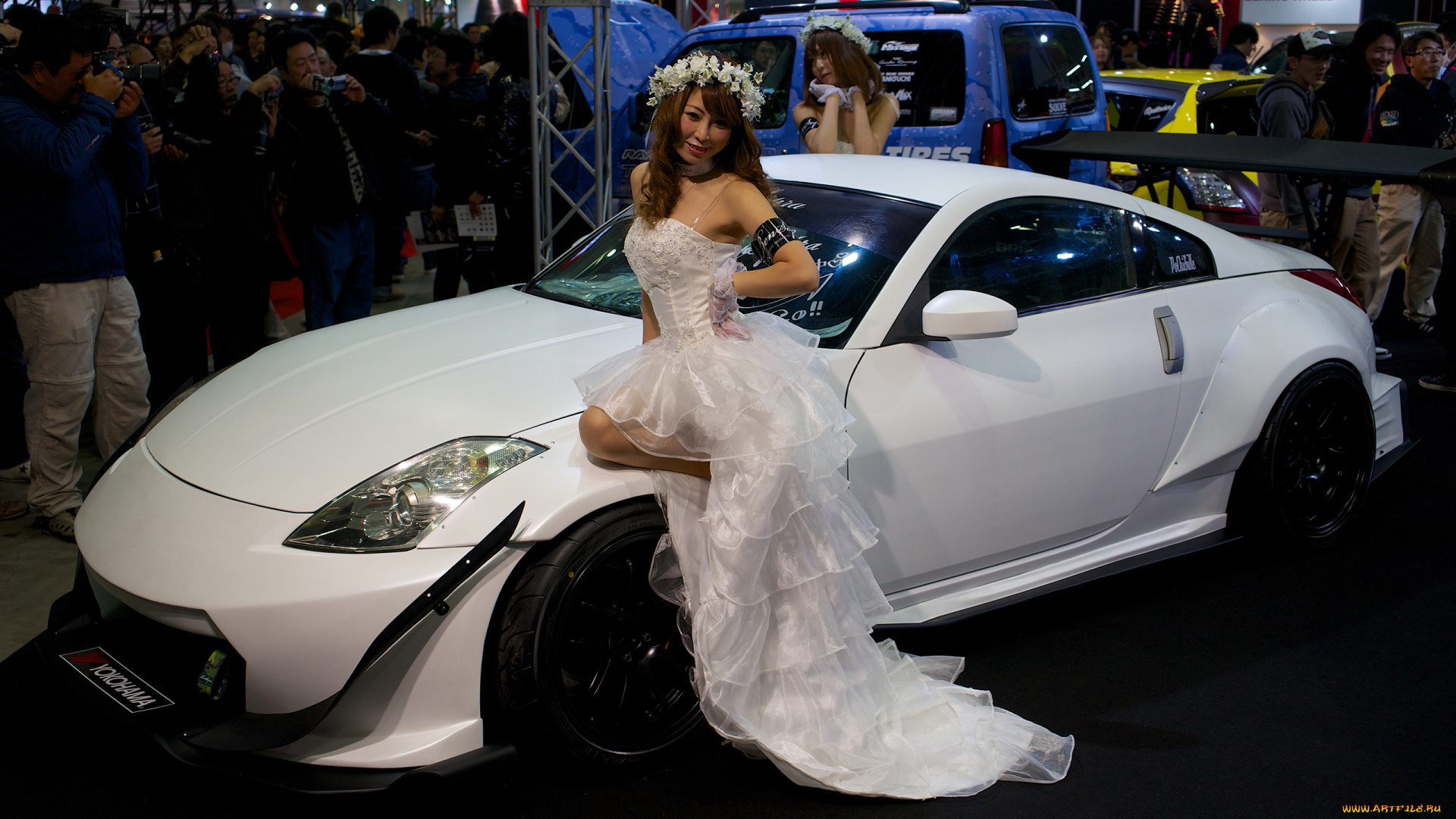 автомобили, авто, с, девушками, белый, 350z, nissan