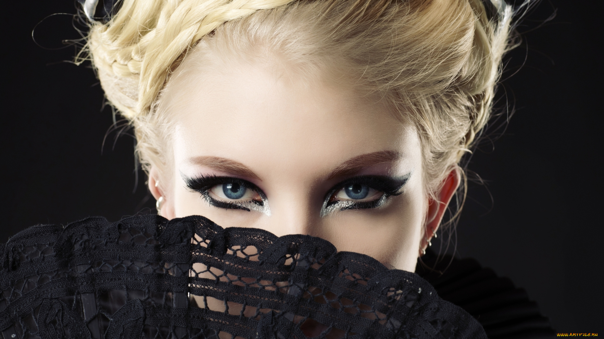 разное, глаза, hand, fan, fashion, makeup, eyes, blonde, model