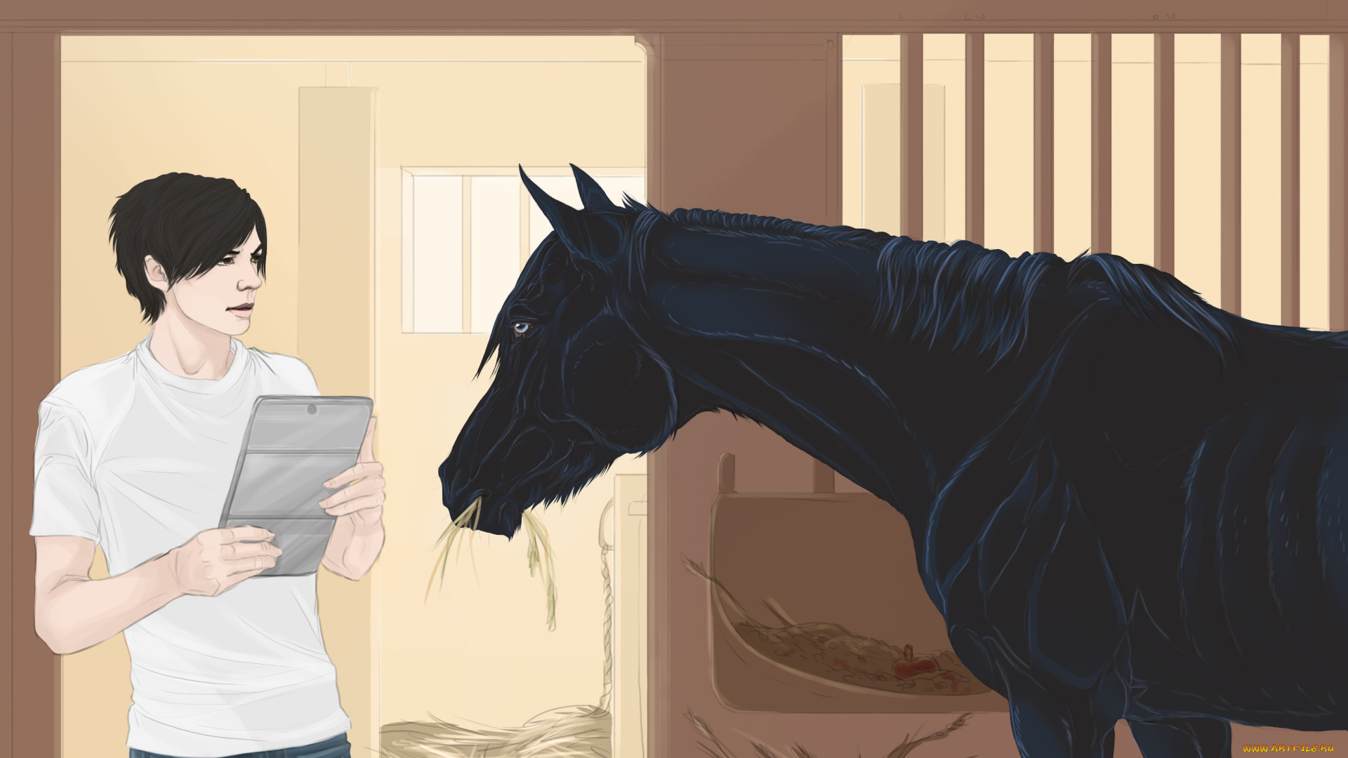 рисованные, животные, , лошади, мужчина, лошадь