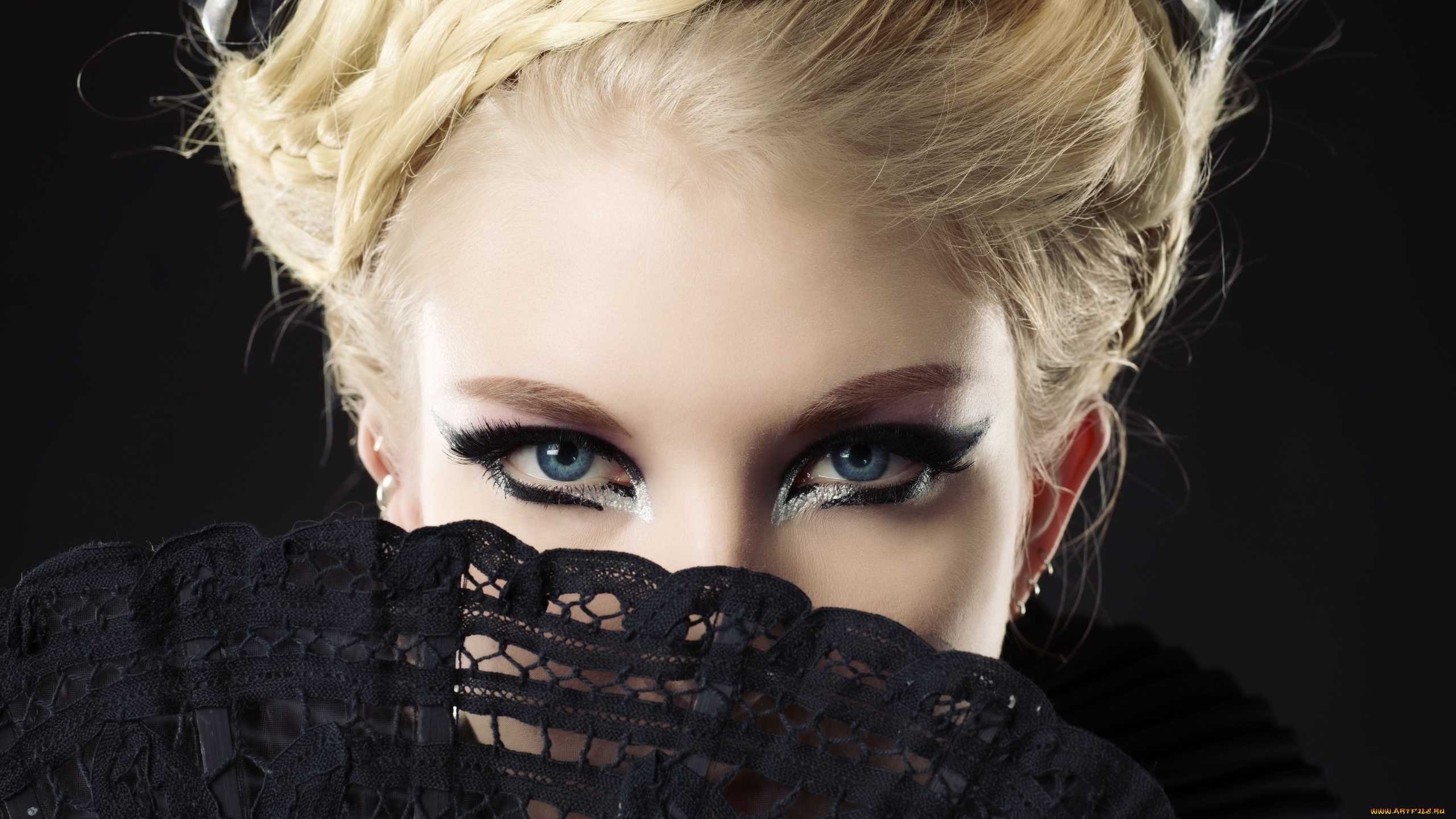 разное, глаза, hand, fan, fashion, makeup, eyes, blonde, model