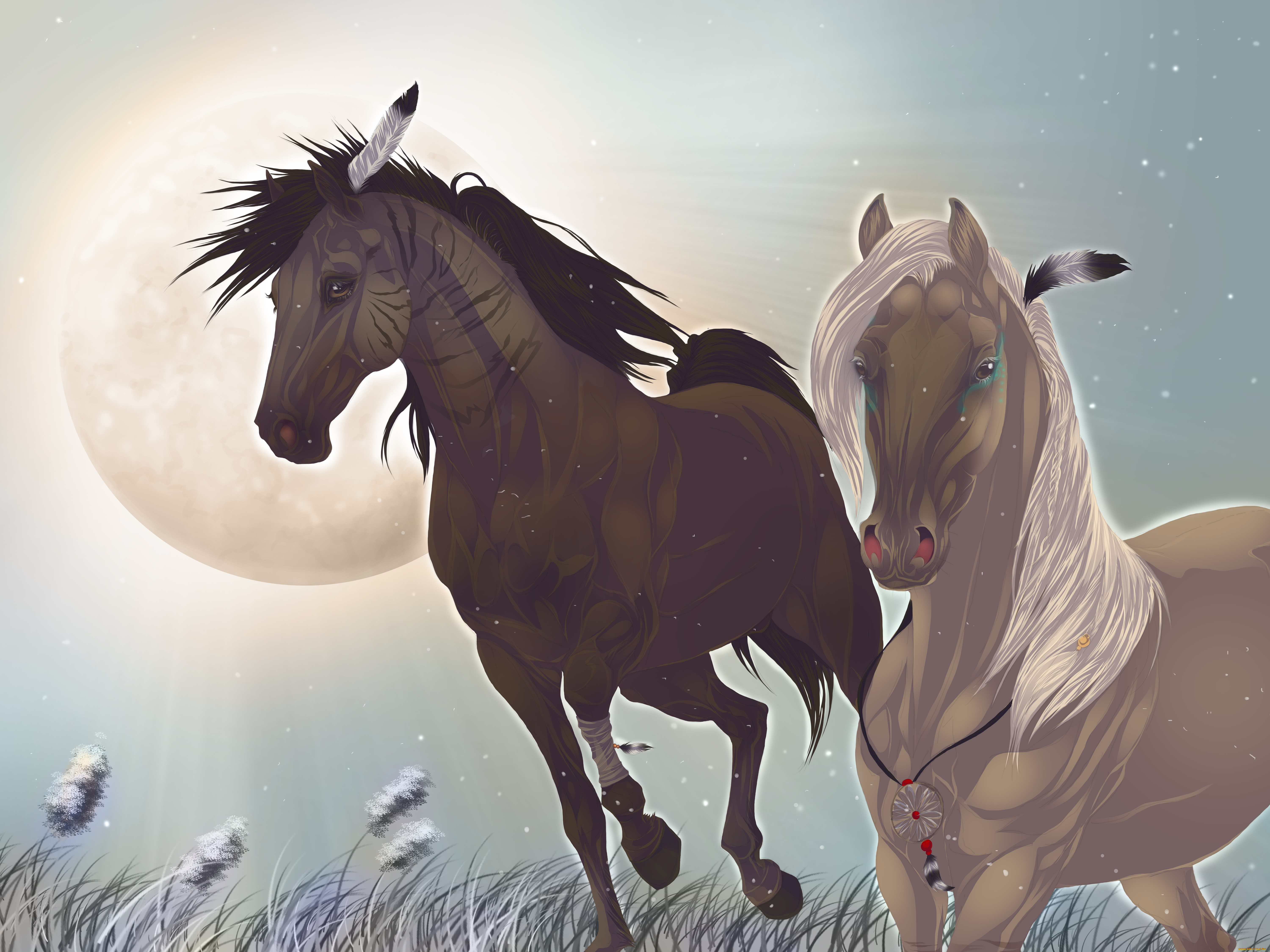 рисованные, животные, , лошади, лошади