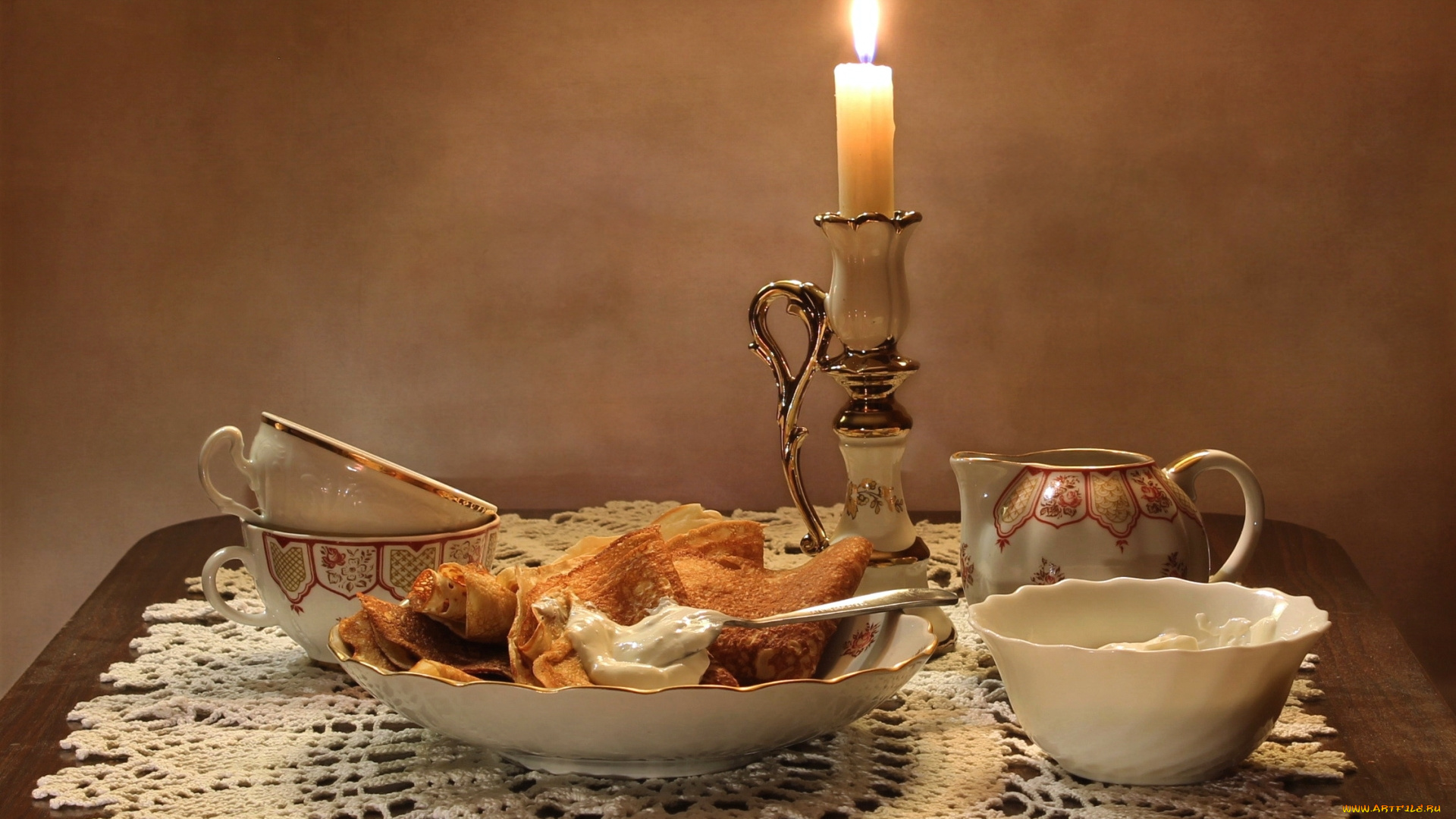 еда, блины, , оладьи, свеча, сметана, масленица