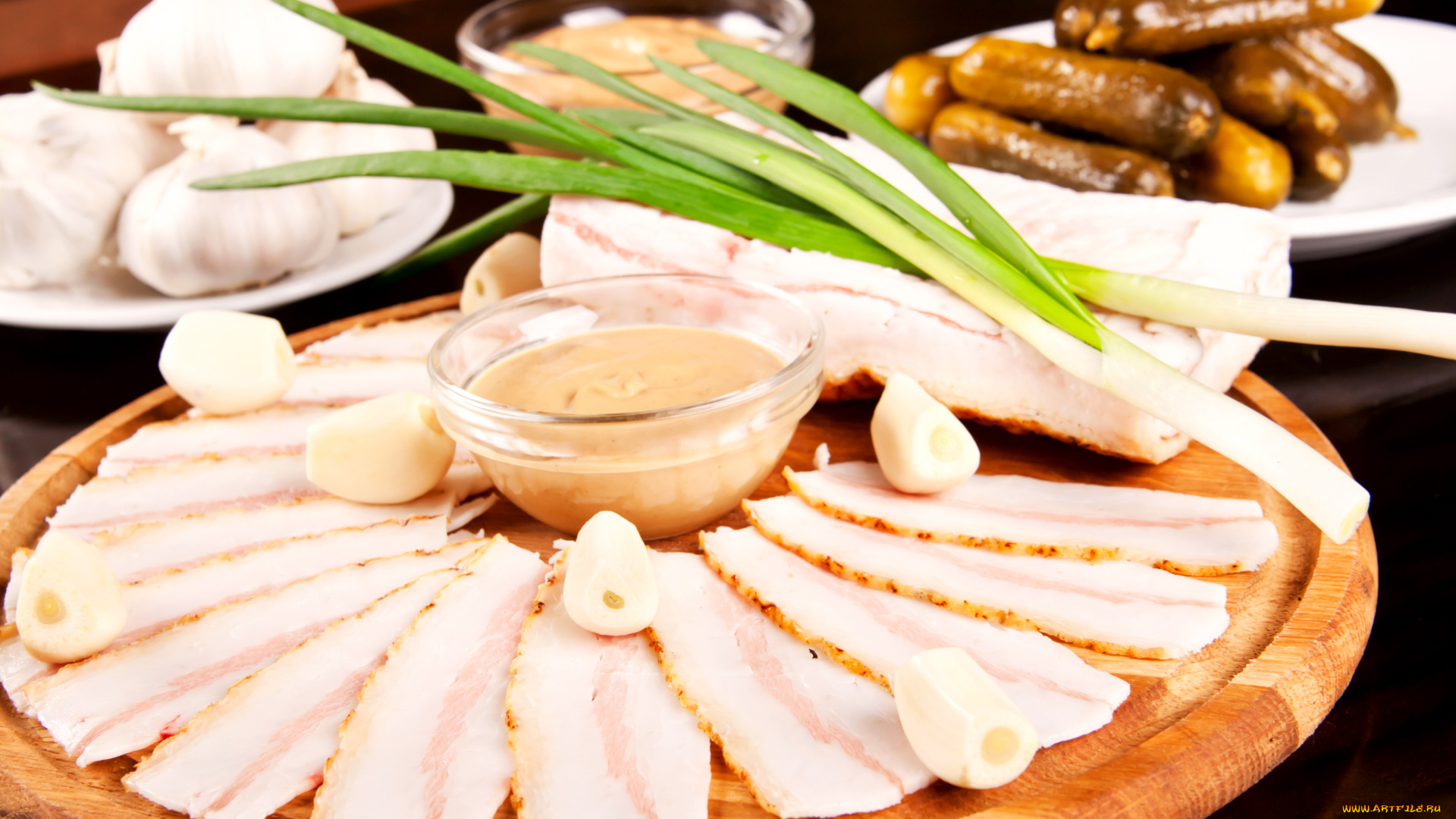 еда, мясные, блюда, чеснок, сало, лук