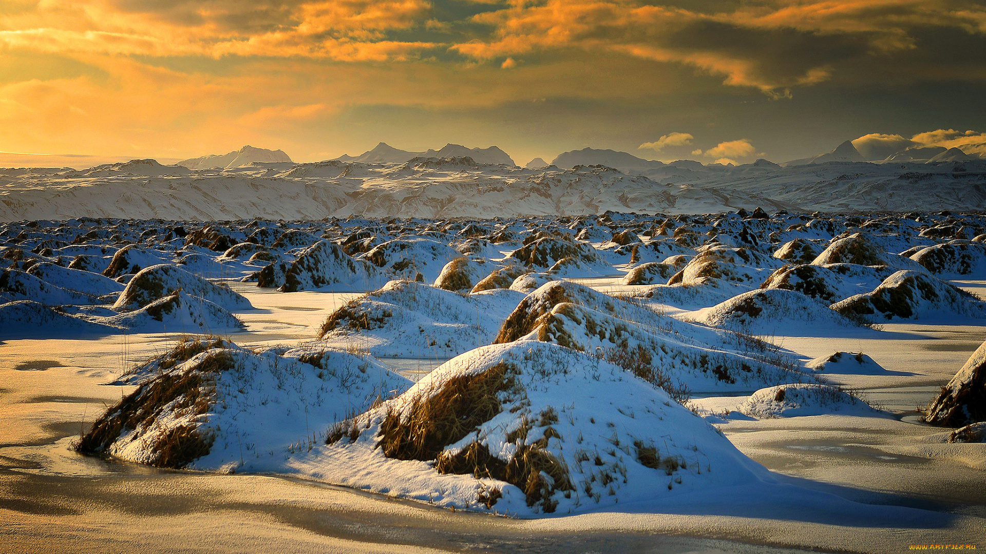 природа, горы, дюны, холмы, пейзаж, снег, облака, небо