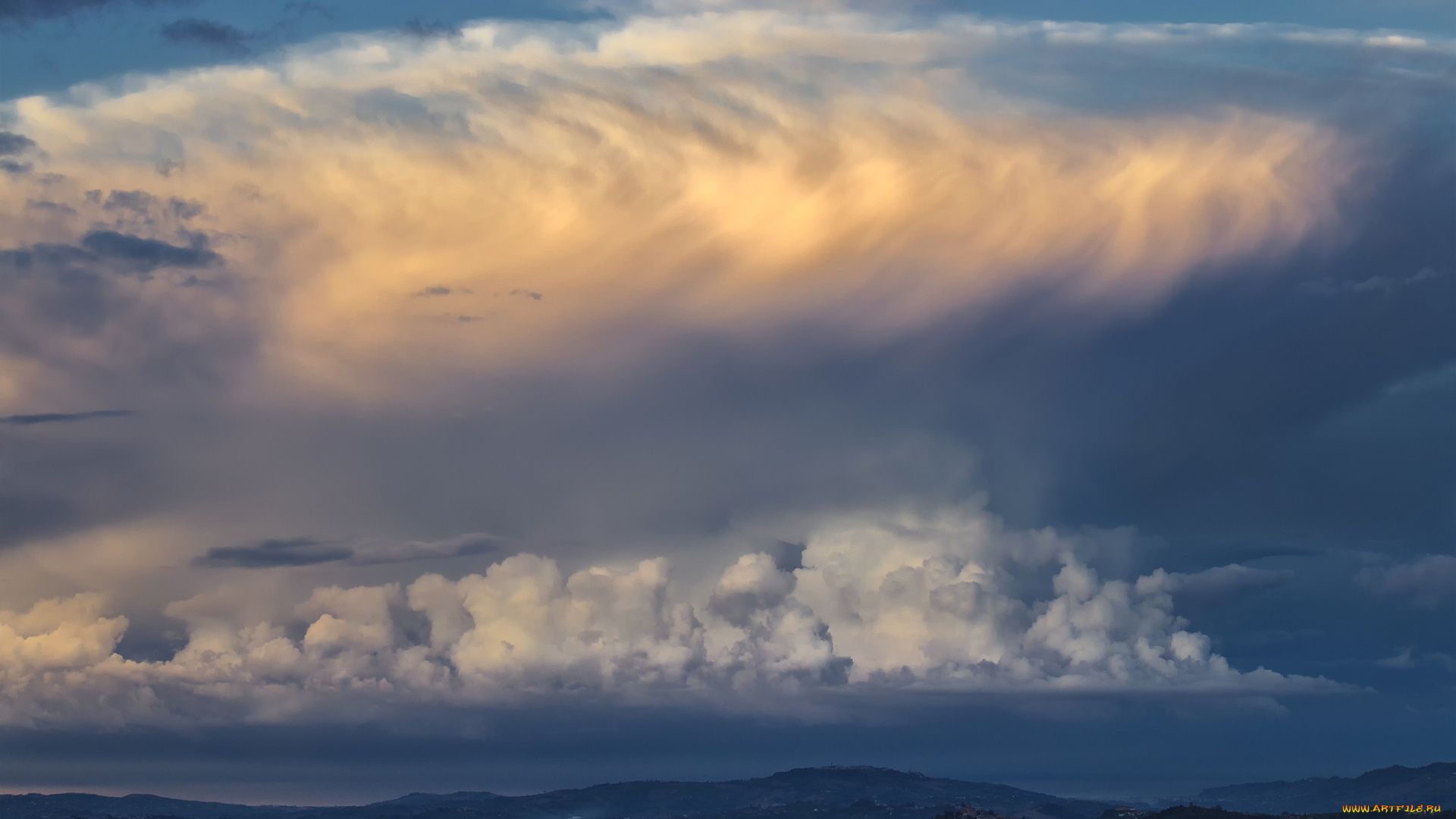 природа, облака, италия, холмы, поселок, небо, пейзаж