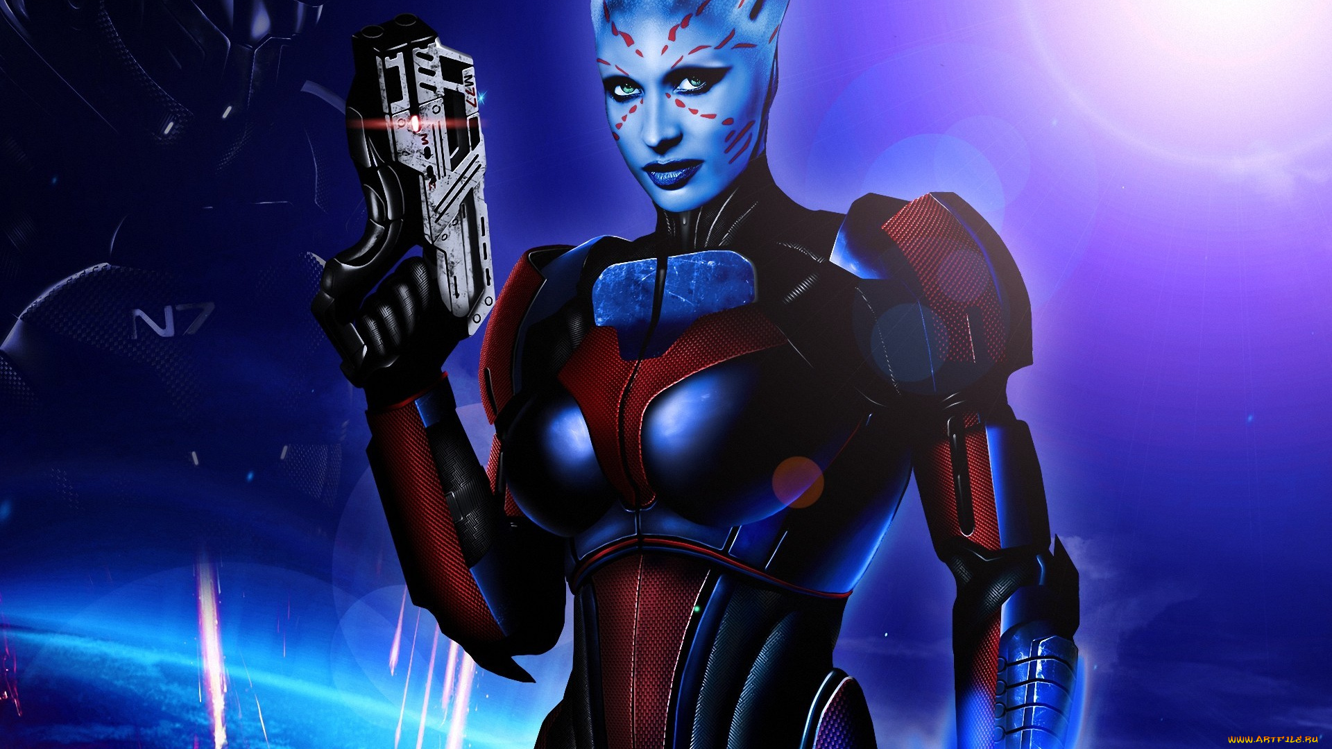видео, игры, mass, effect, оружие, девушка, азари