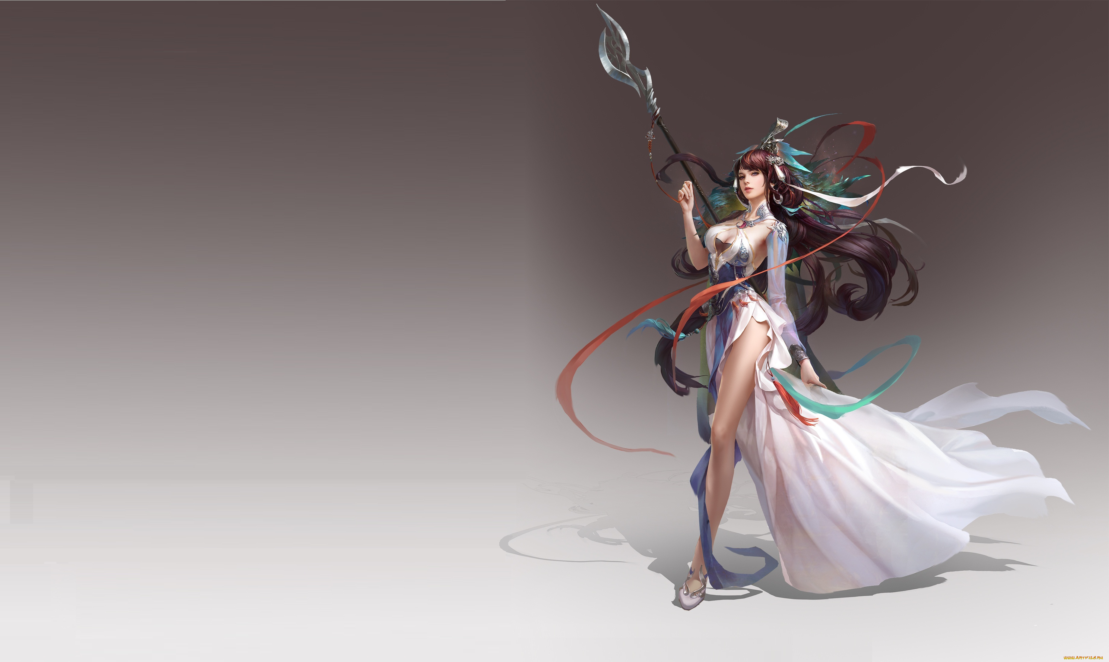 видео, игры, ~~~другое~~~, арт, девушка, игра, оружие, алебарда, фентези, платье