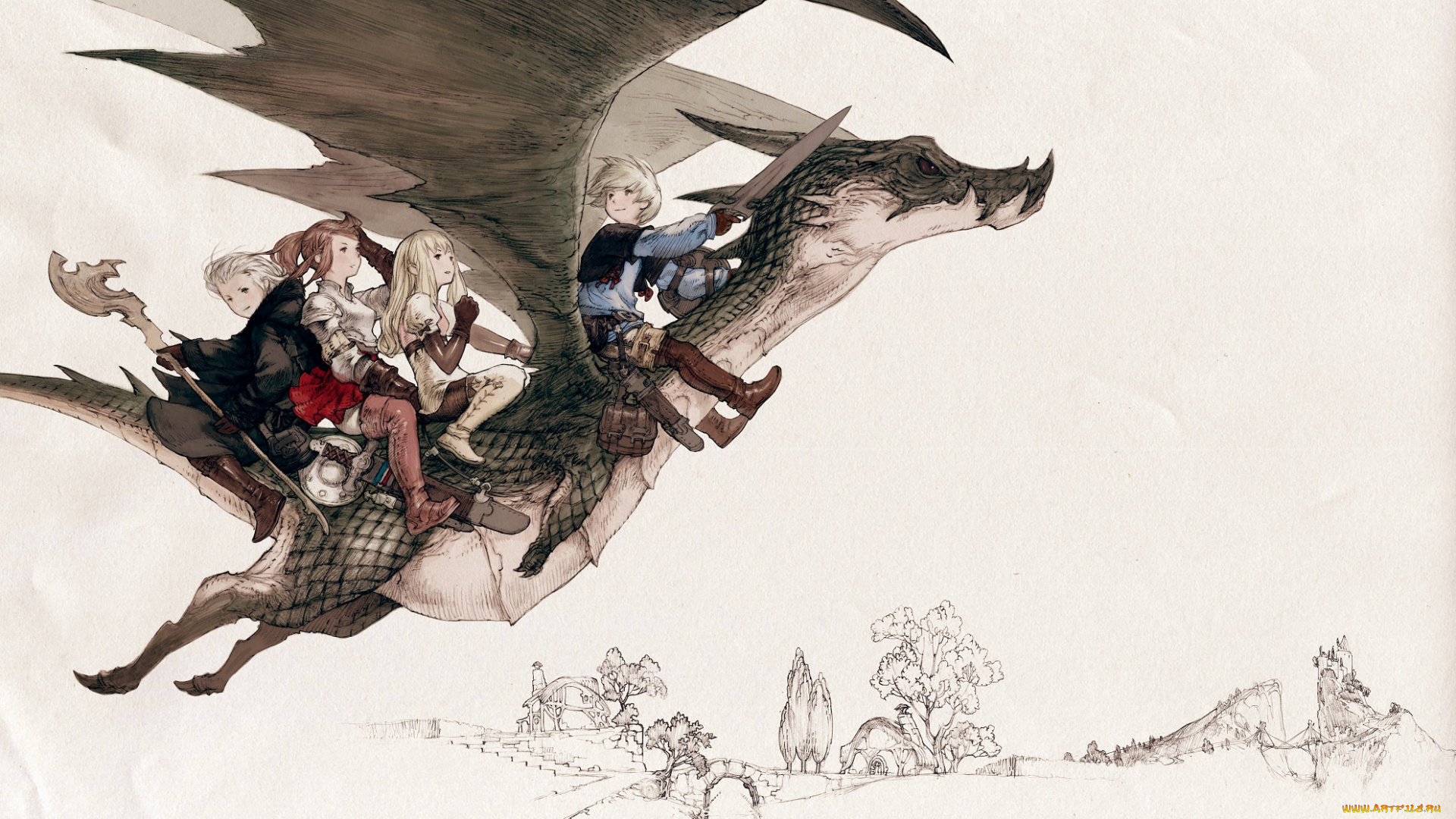 аниме, final, fantasy, дети, арт, дракон