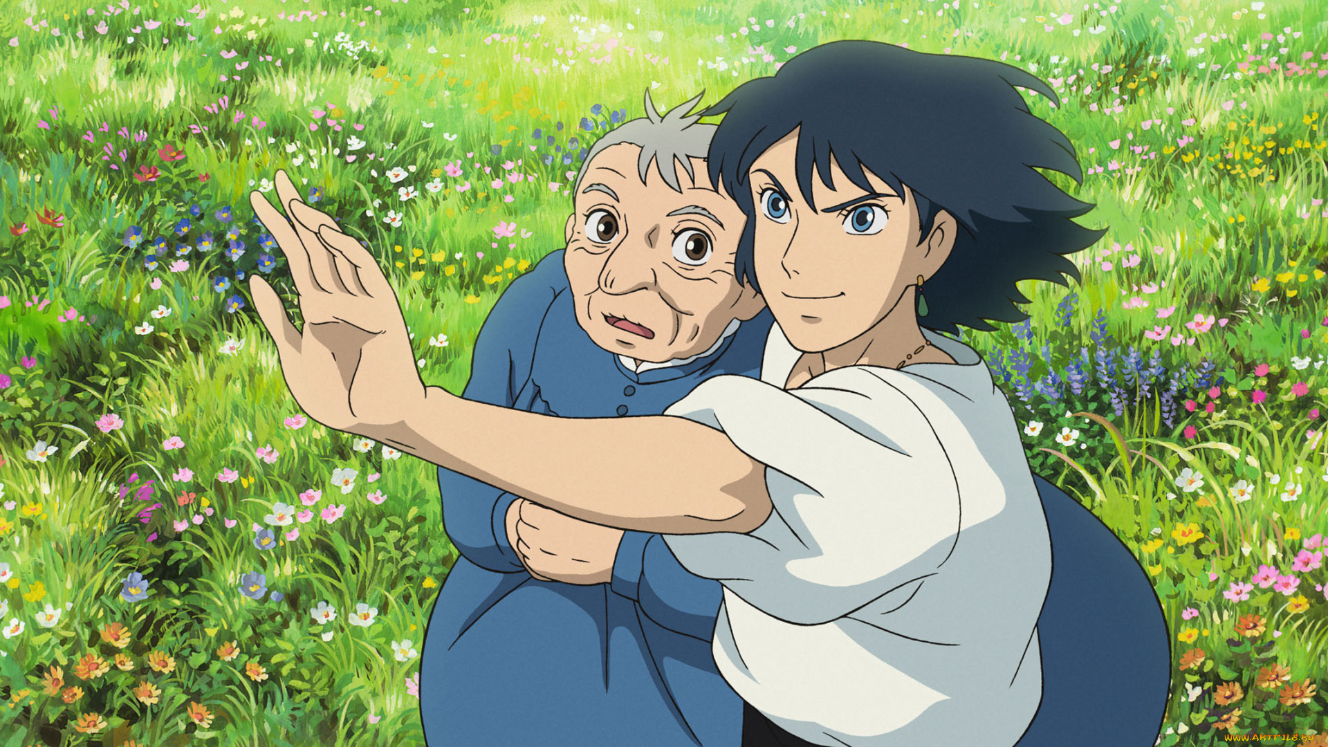 аниме, howl`s, moving, castle, бабушка, маг, парень, арт