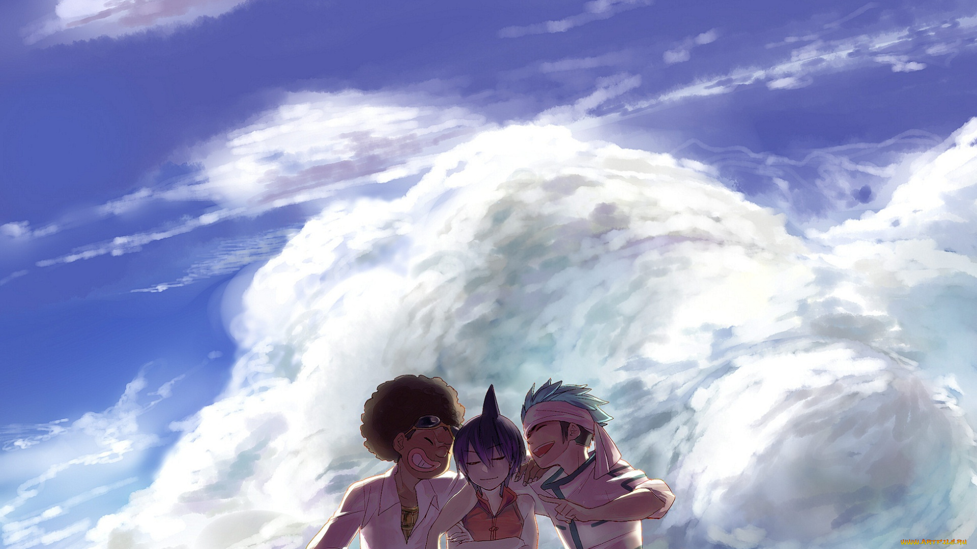 аниме, shaman, king, король, шаман, мальчики, небо, арт