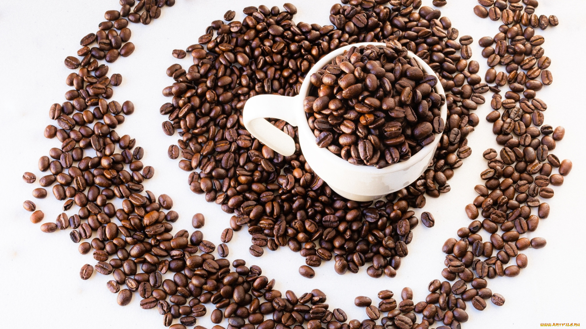 еда, кофе, , кофейные, зёрна, сердце, чашка, зерна