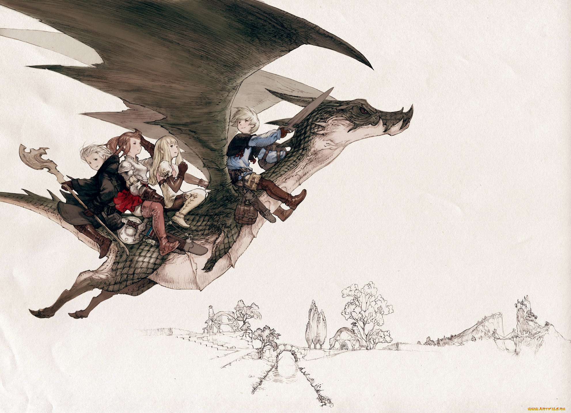 аниме, final, fantasy, дети, арт, дракон