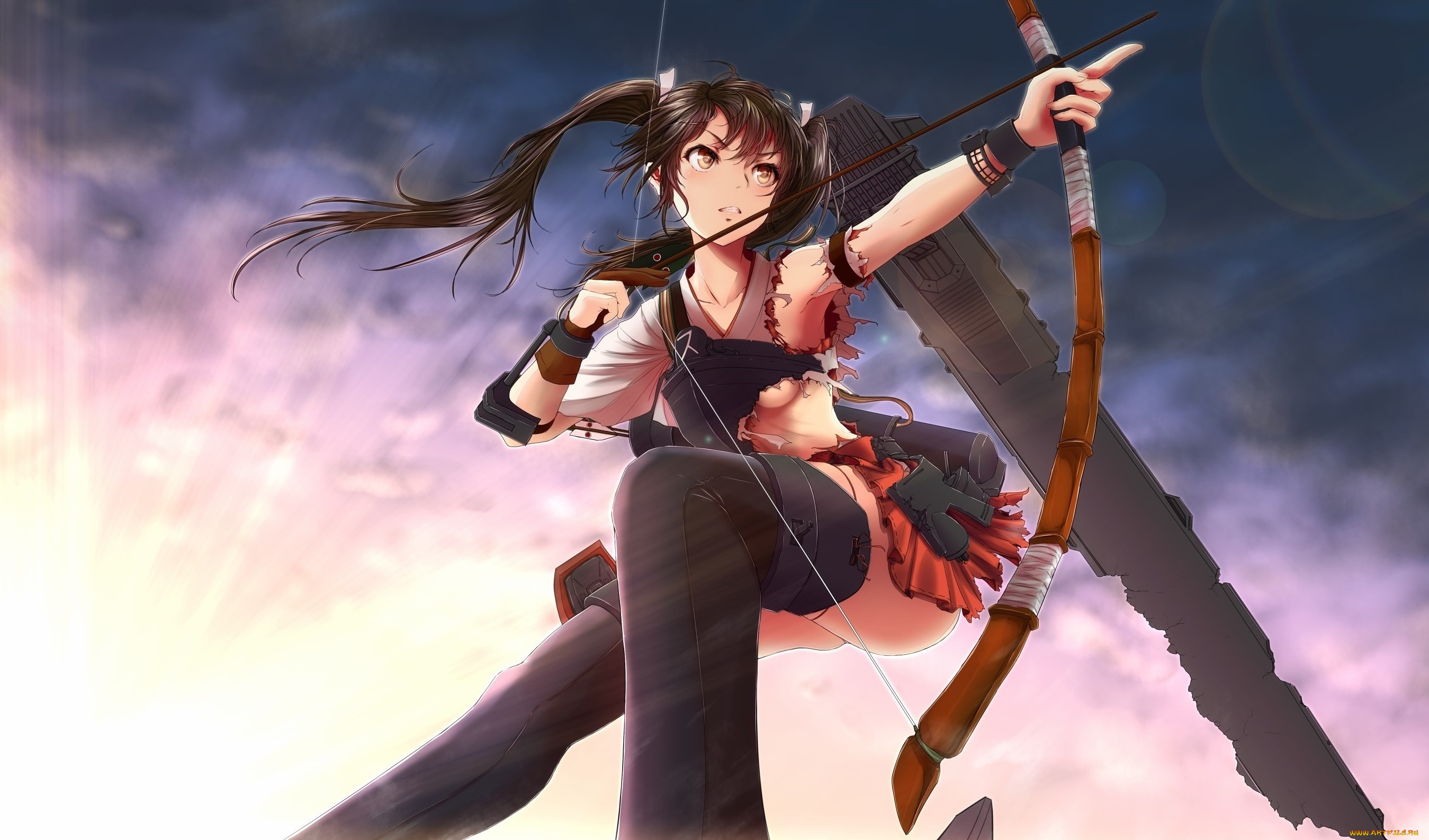 аниме, kantai, collection, лук, взгляд, фон, девушка