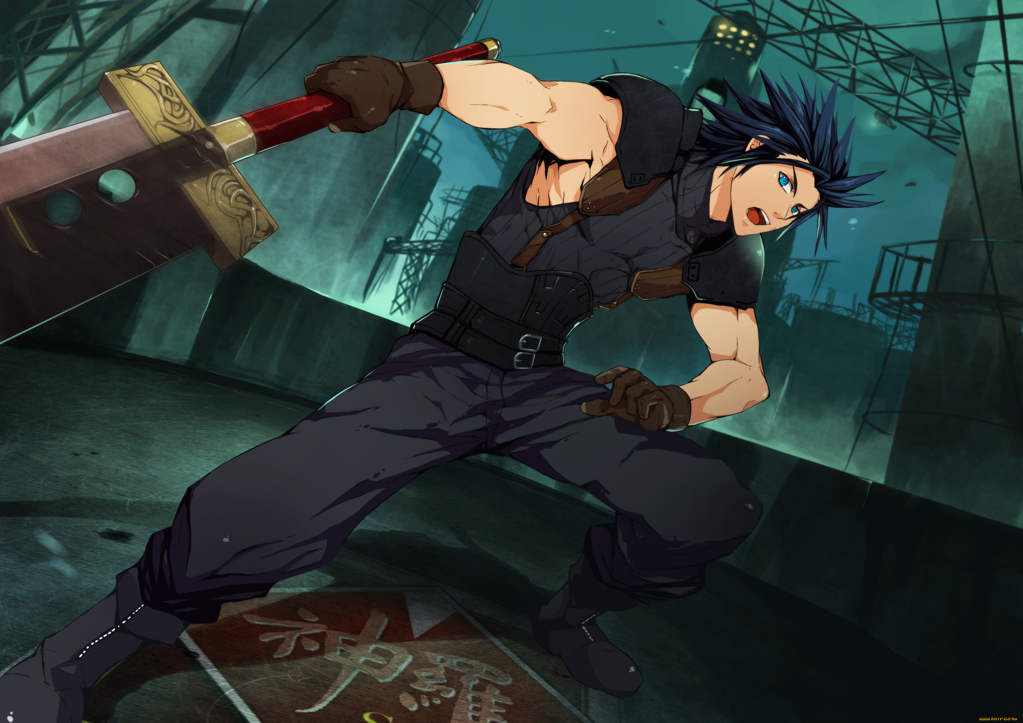 аниме, final, fantasy, взгляд, арт, меч, парень